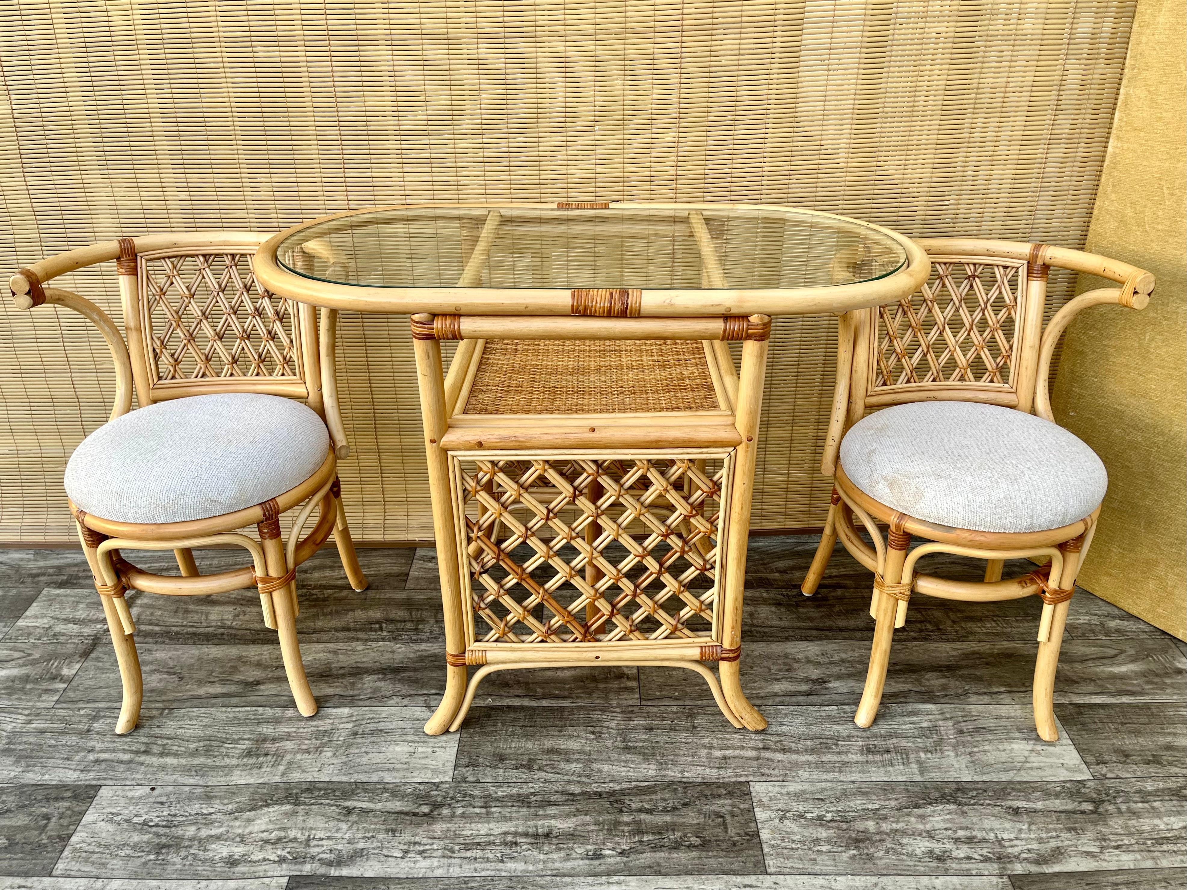 Set colazione/dinette a due posti in vimini e rattan in stile costiero. Circa anni '80 in vendita 13