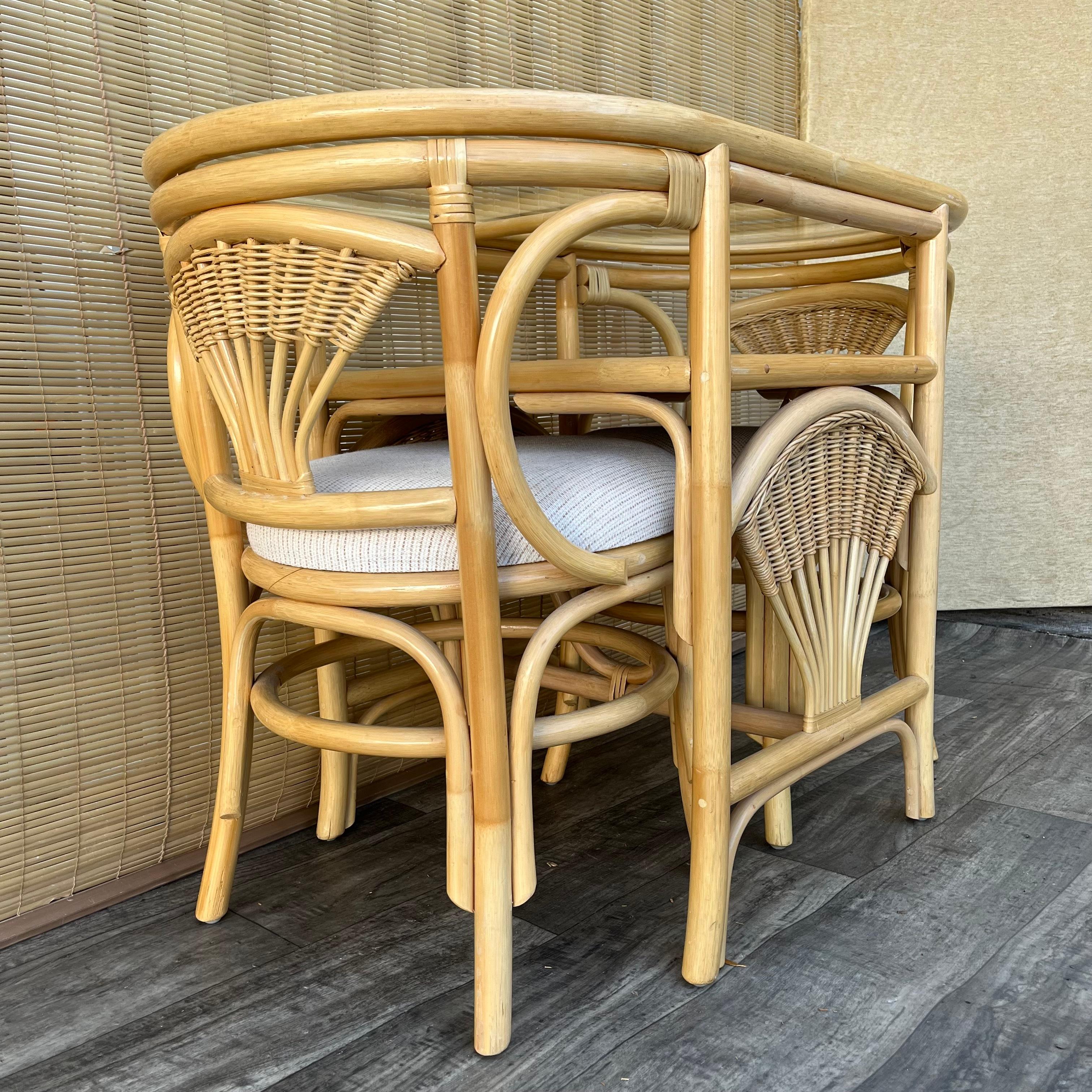 Bohemian Coastal Style Rattan and Wicker Two Seat Breakfast /Dinette Set. Circa 1980s