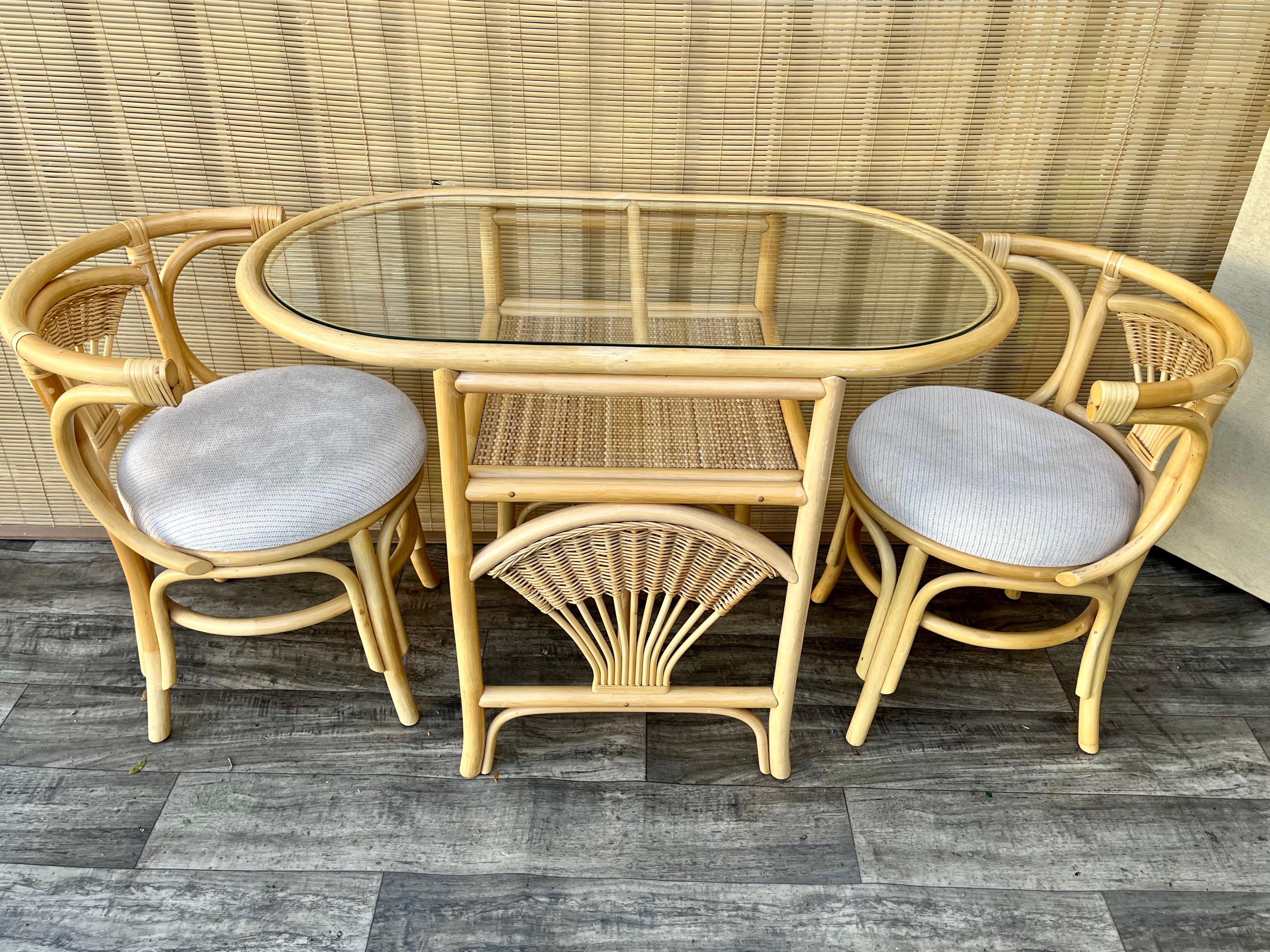 Indonesian Coastal Style Rattan and Wicker Two Seat Breakfast /Dinette Set. Circa 1980s