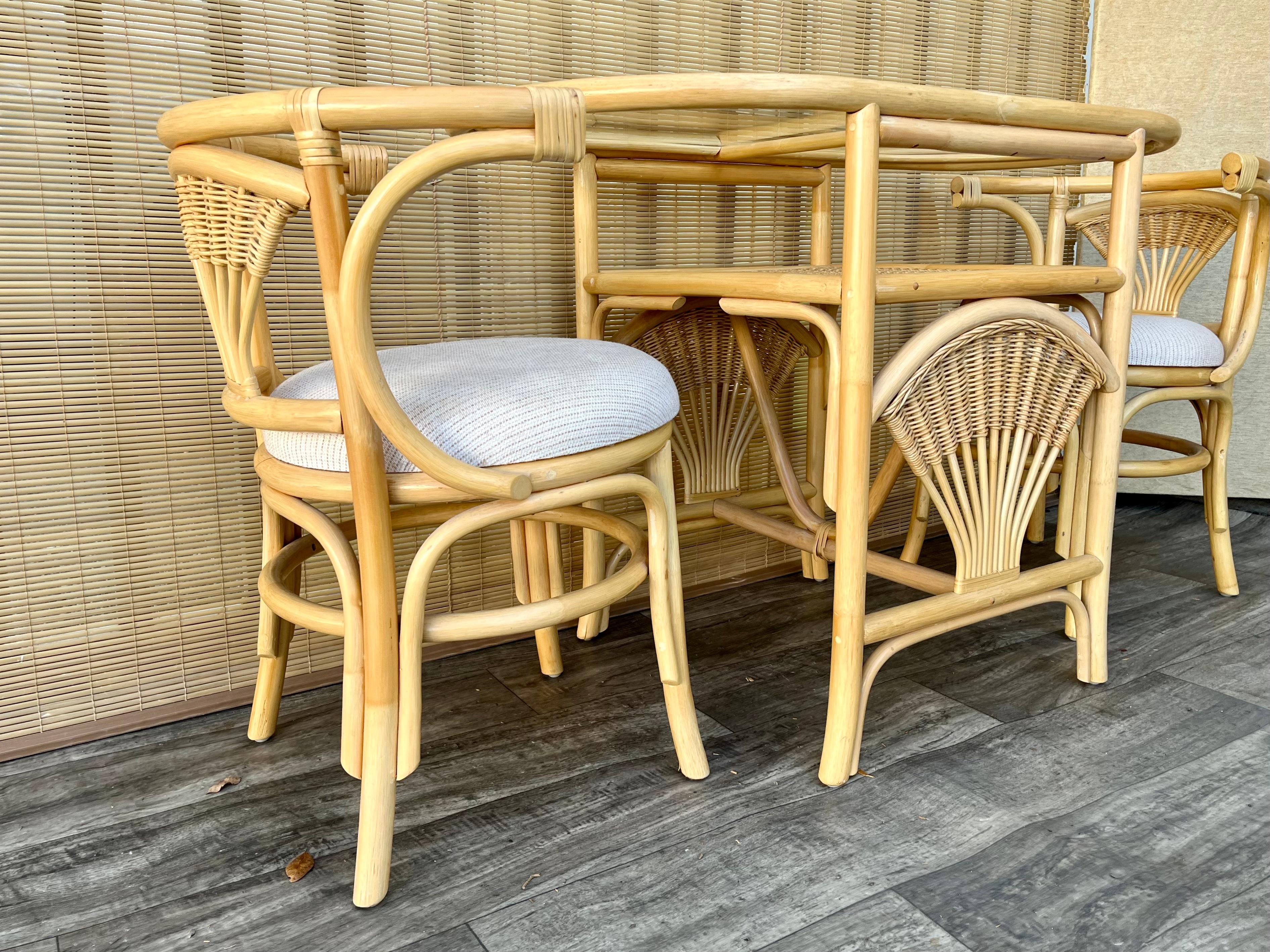 Late 20th Century Coastal Style Rattan and Wicker Two Seat Breakfast /Dinette Set. Circa 1980s