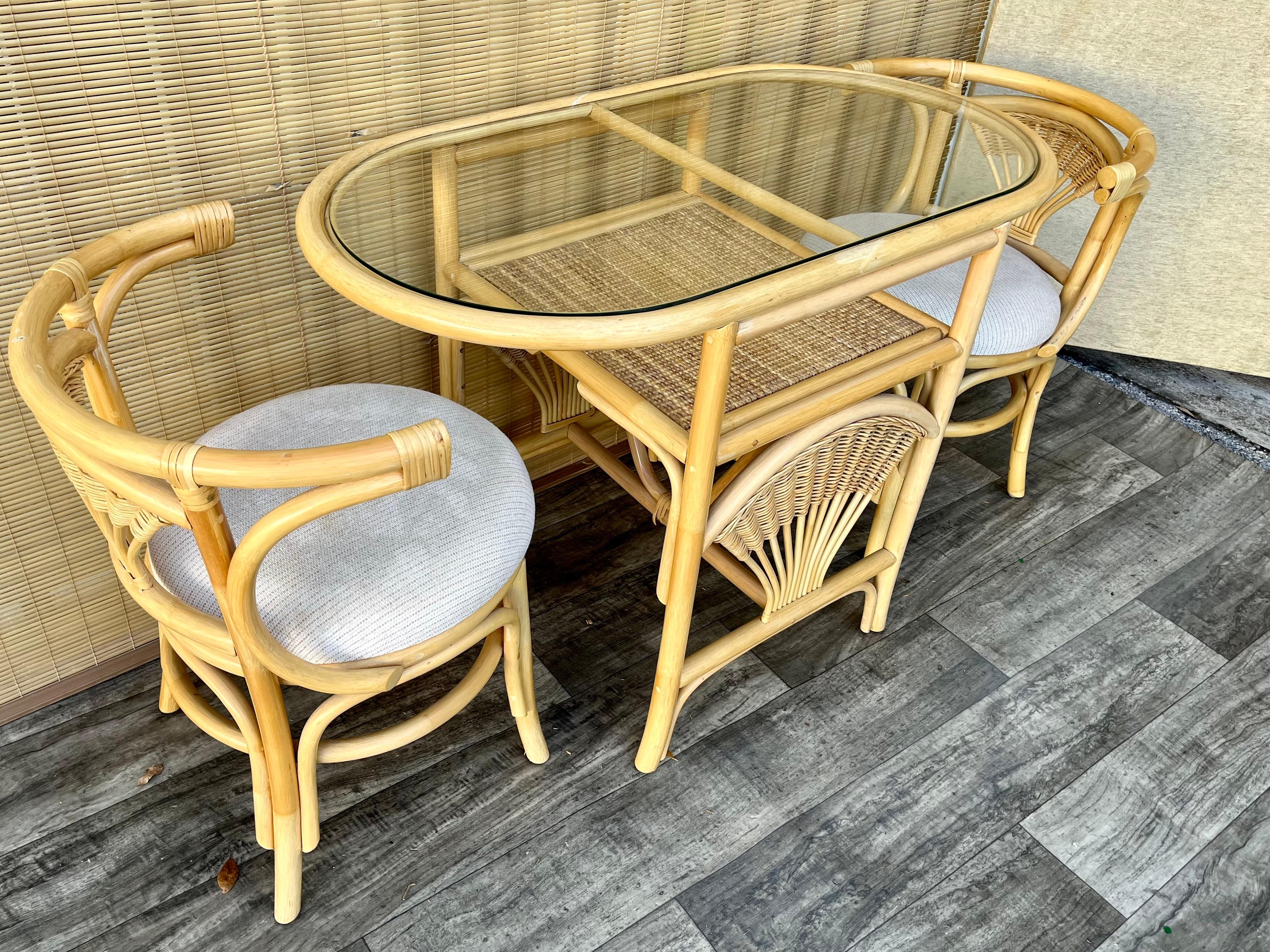 Coastal Style Rattan and Wicker Two Seat Breakfast /Dinette Set. Circa 1980s 1