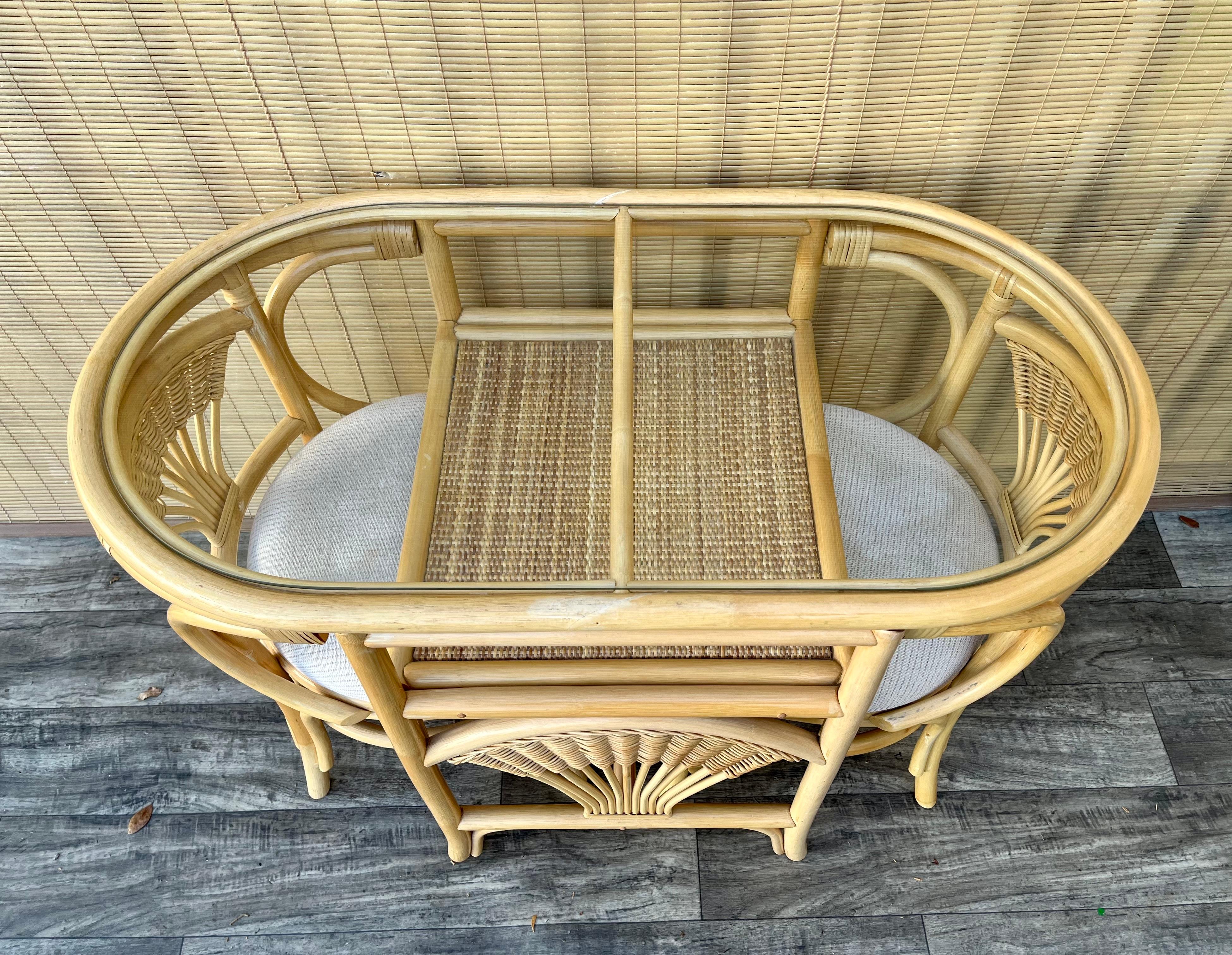 Coastal Style Rattan and Wicker Two Seat Breakfast /Dinette Set. Circa 1980s 2