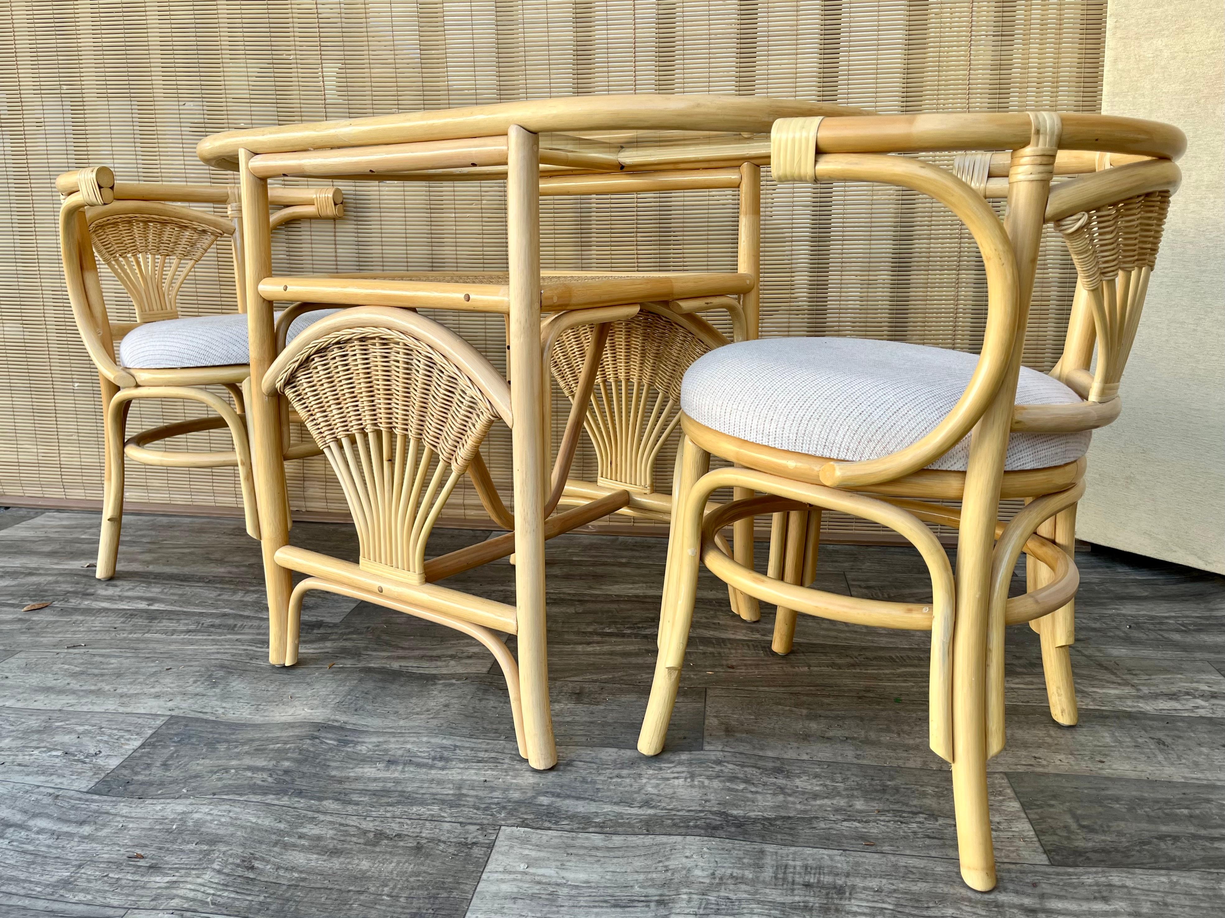 Coastal Style Rattan and Wicker Two Seat Breakfast /Dinette Set. Circa 1980s 3