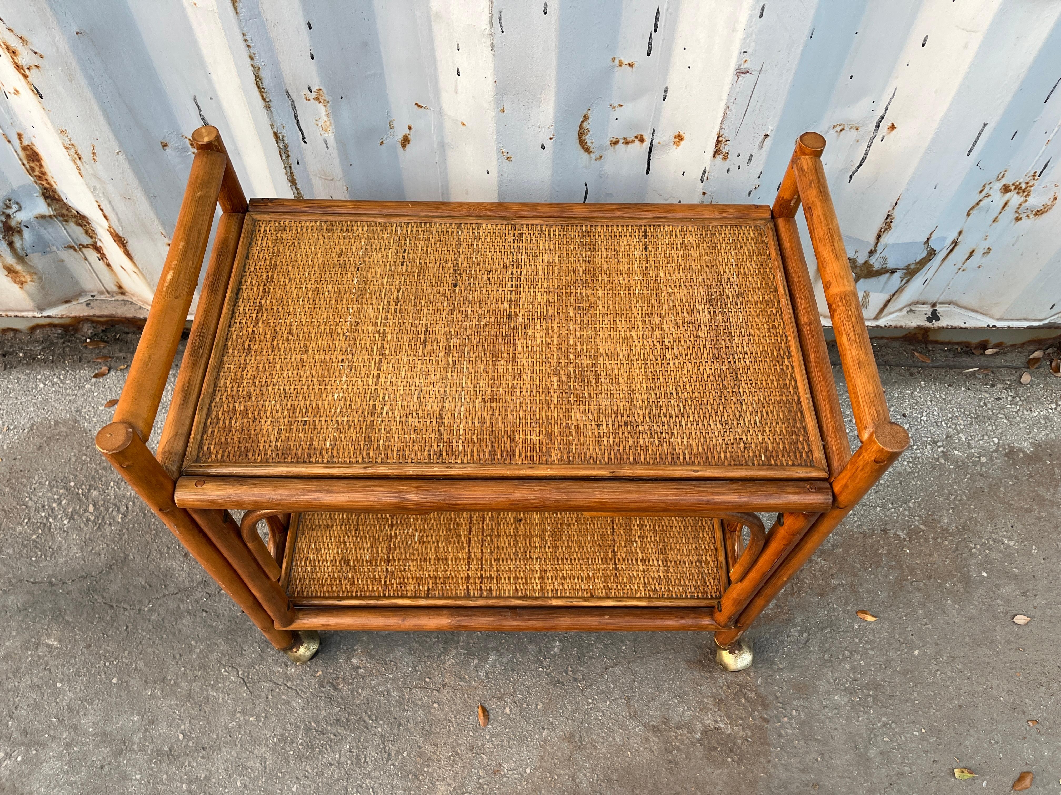 Coastal Style Rattan Dry Bar/ Serving Cart. Circa 1970s For Sale 5