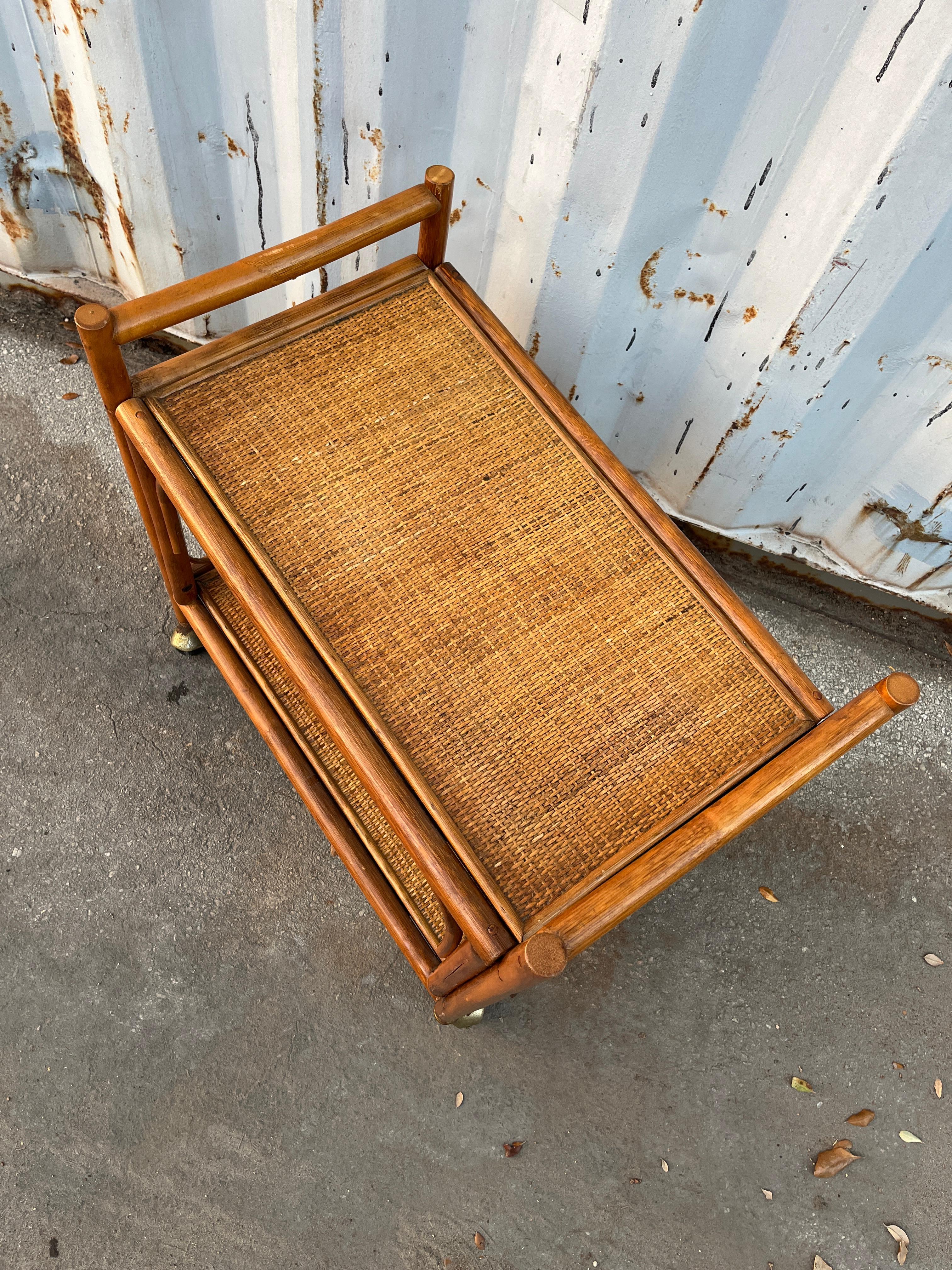 Coastal Style Rattan Dry Bar/ Serving Cart. Circa 1970s For Sale 6