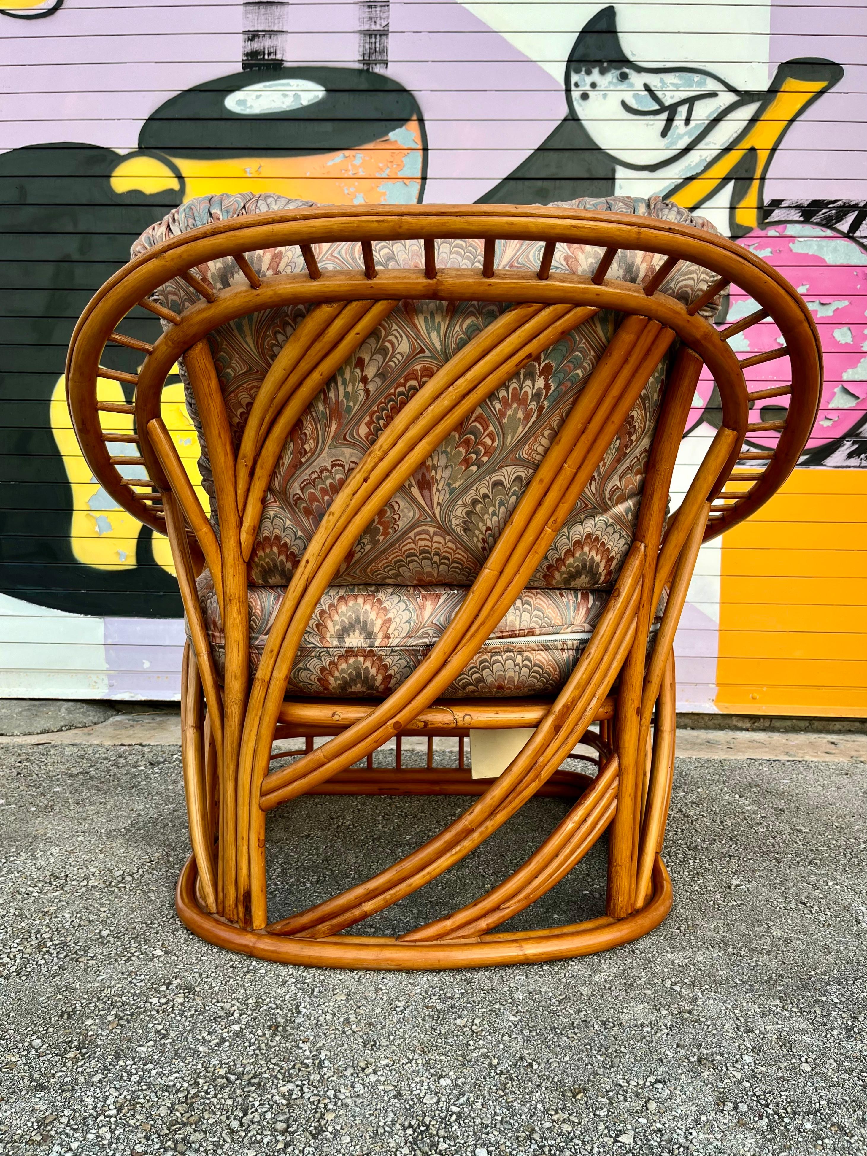 Coastal Style Rattan Lounge Chair and Ottoman Set by Whitecraft Rattan. C 1970s  For Sale 3