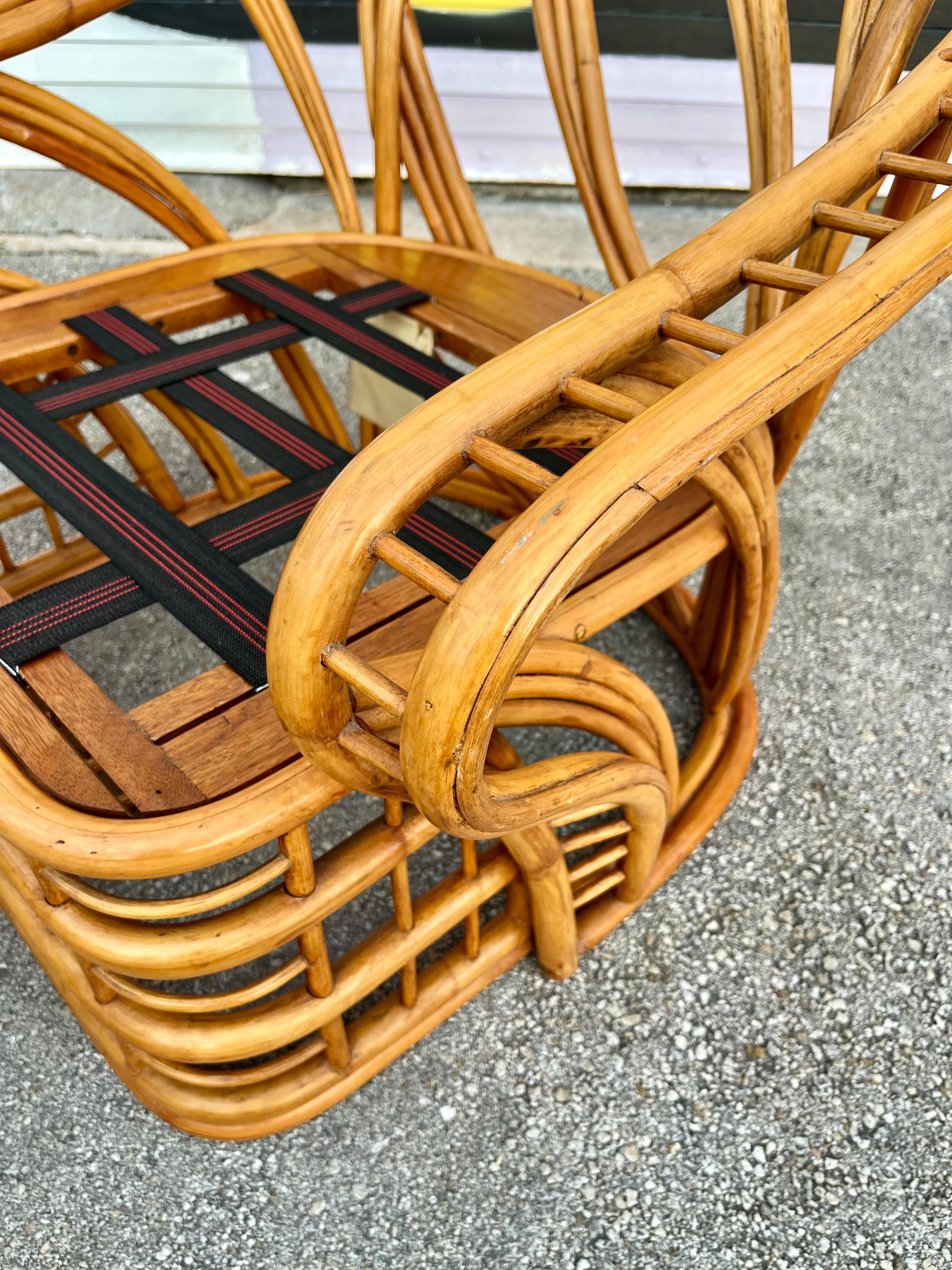 Coastal Style Rattan Lounge Chair and Ottoman Set by Whitecraft Rattan. C 1970s  For Sale 7