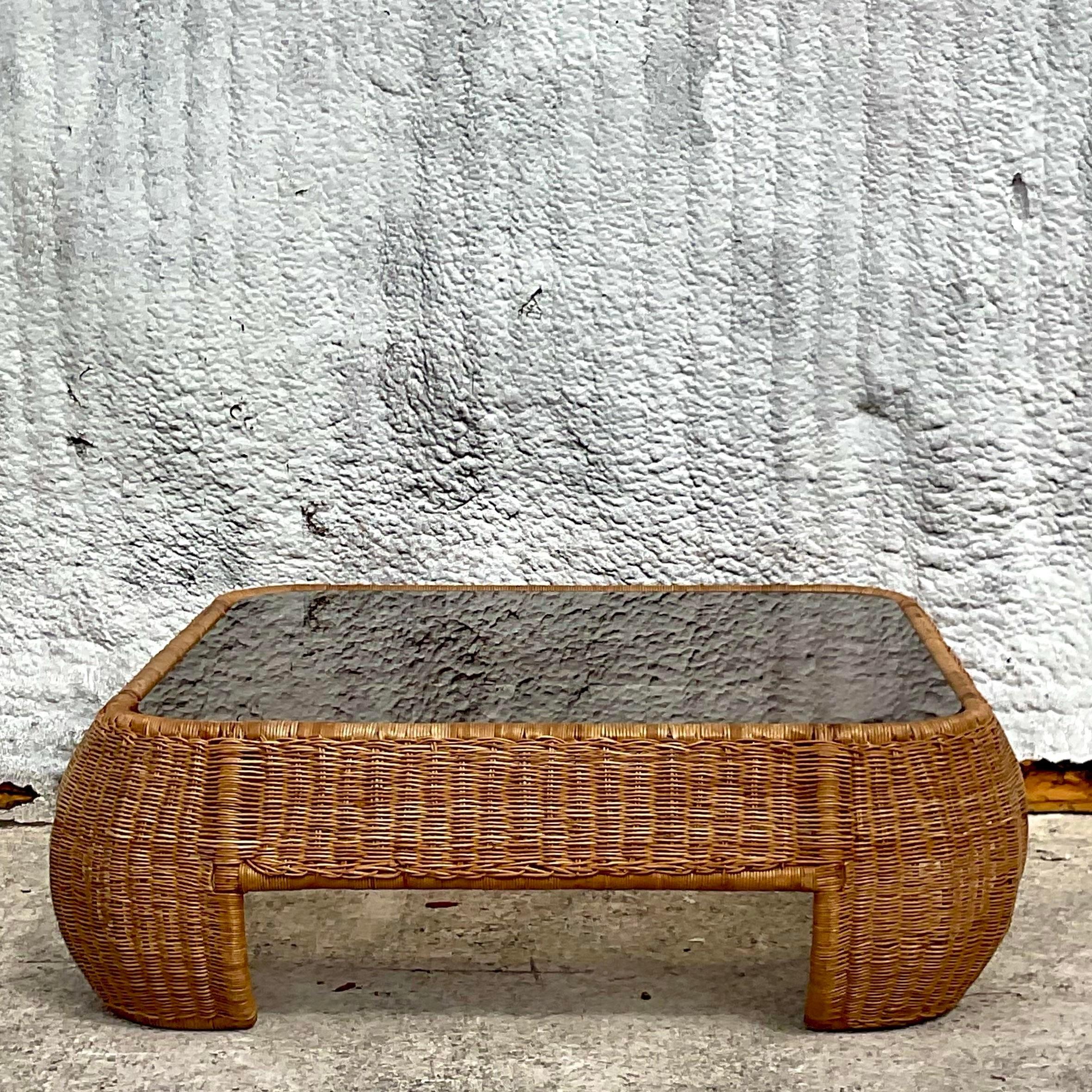 Coastal Style Woven Rattan Coffee Table For Sale 2