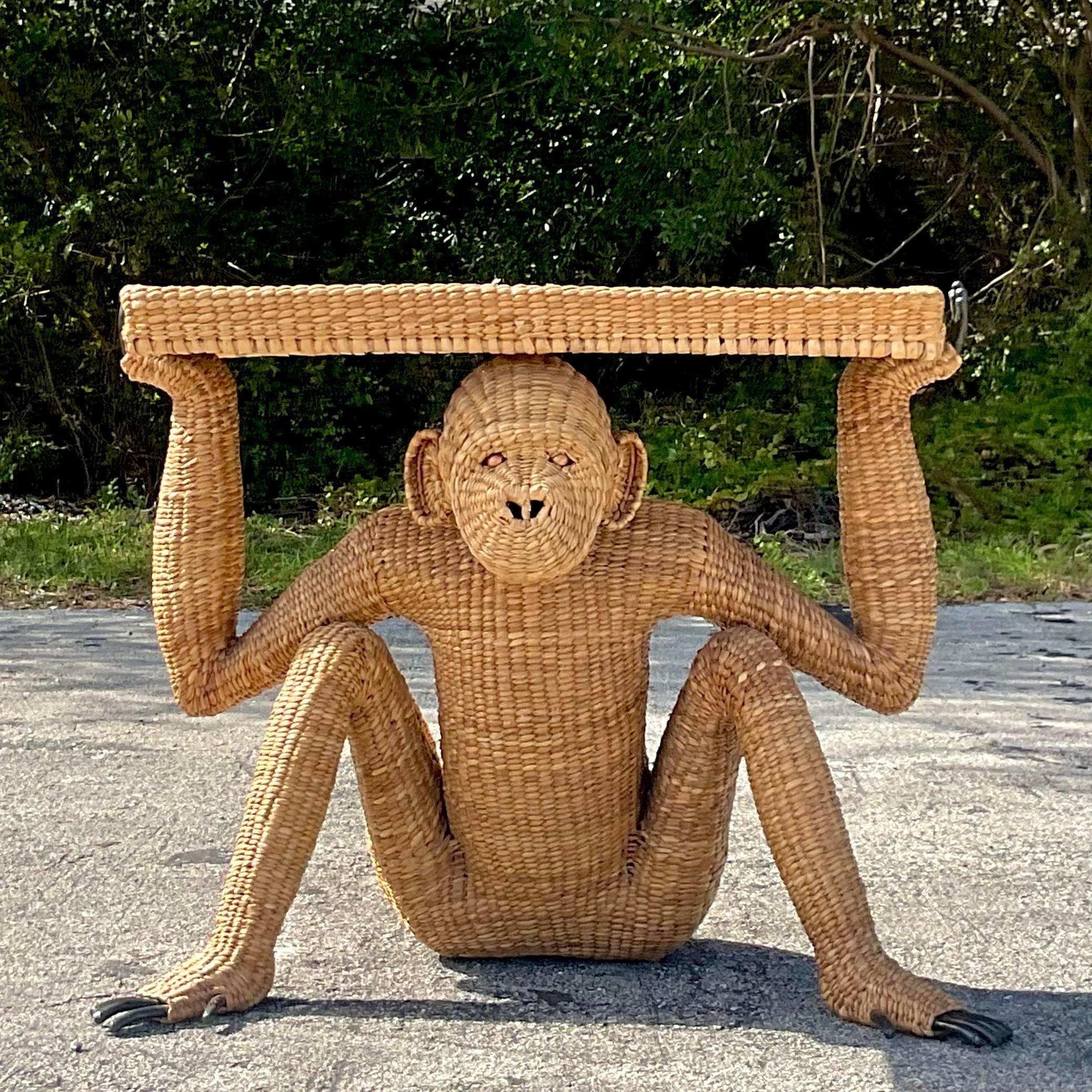 Mexican Coastal Tagged Mario Lopez Torres Rattan Monkey Console Table
