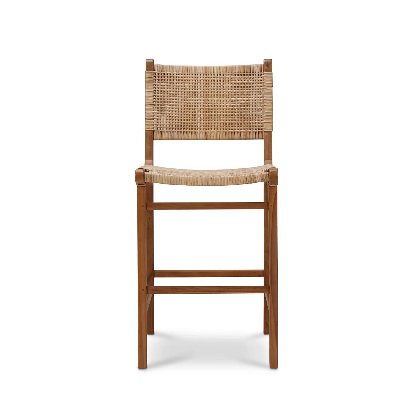 Organic Modern Coastal Teak Counter Stool For Sale
