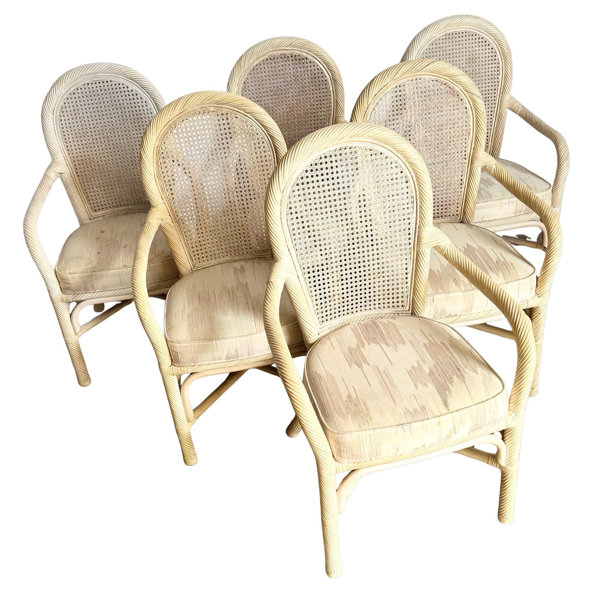 Poltroncine da pranzo Coastal Twisted Reed con schienale a camme - Set di 6 in vendita