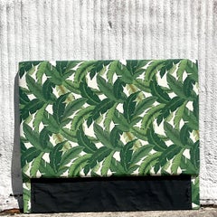 Coastal Upholstered Palm Frond Queen Headboard