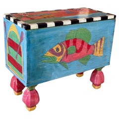 Coastal Vibrant Whimsical Folk Art Hand Painted Trunk by Terry Causey