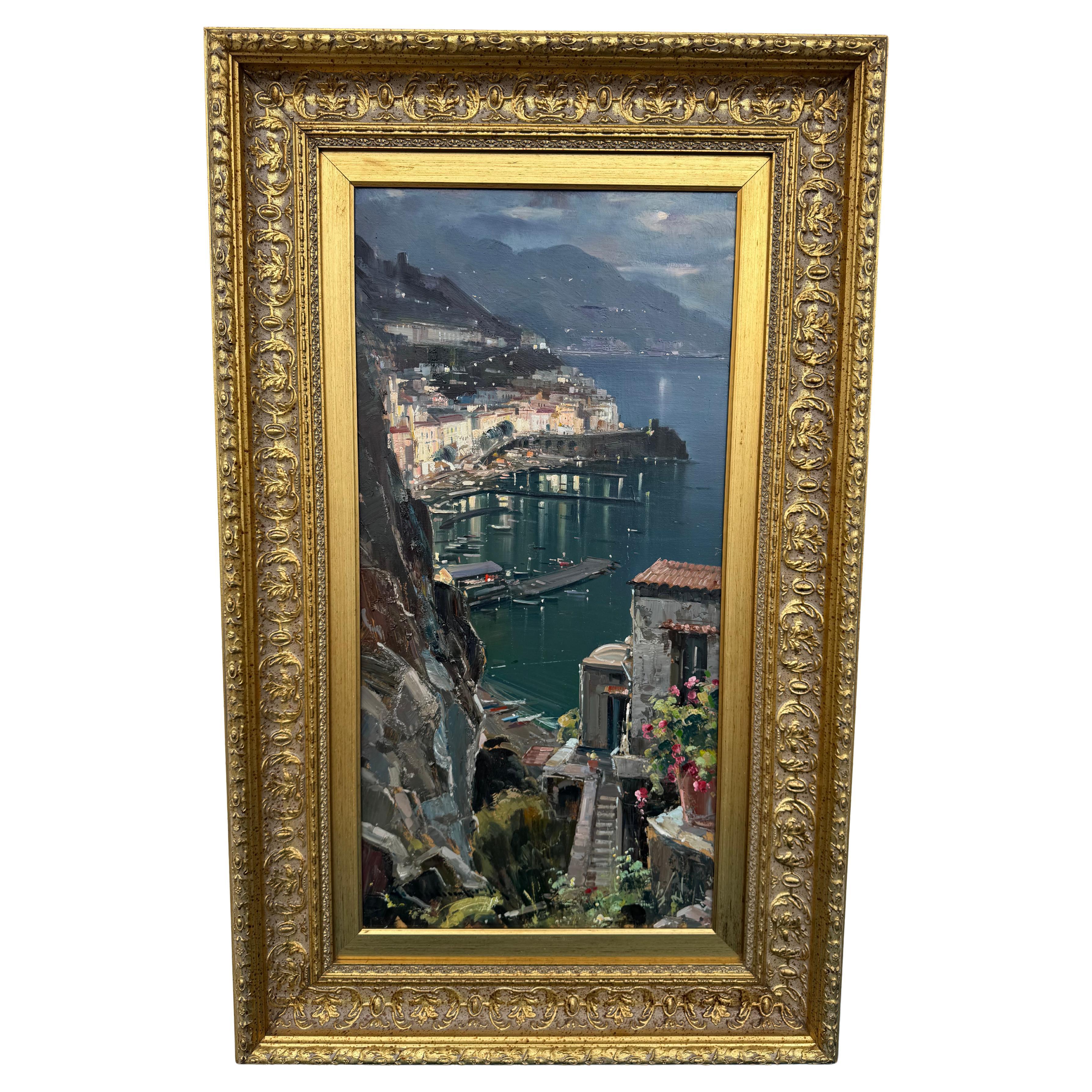 Coastal View of Italy Oil on Canvas Alfredo Grimaldi