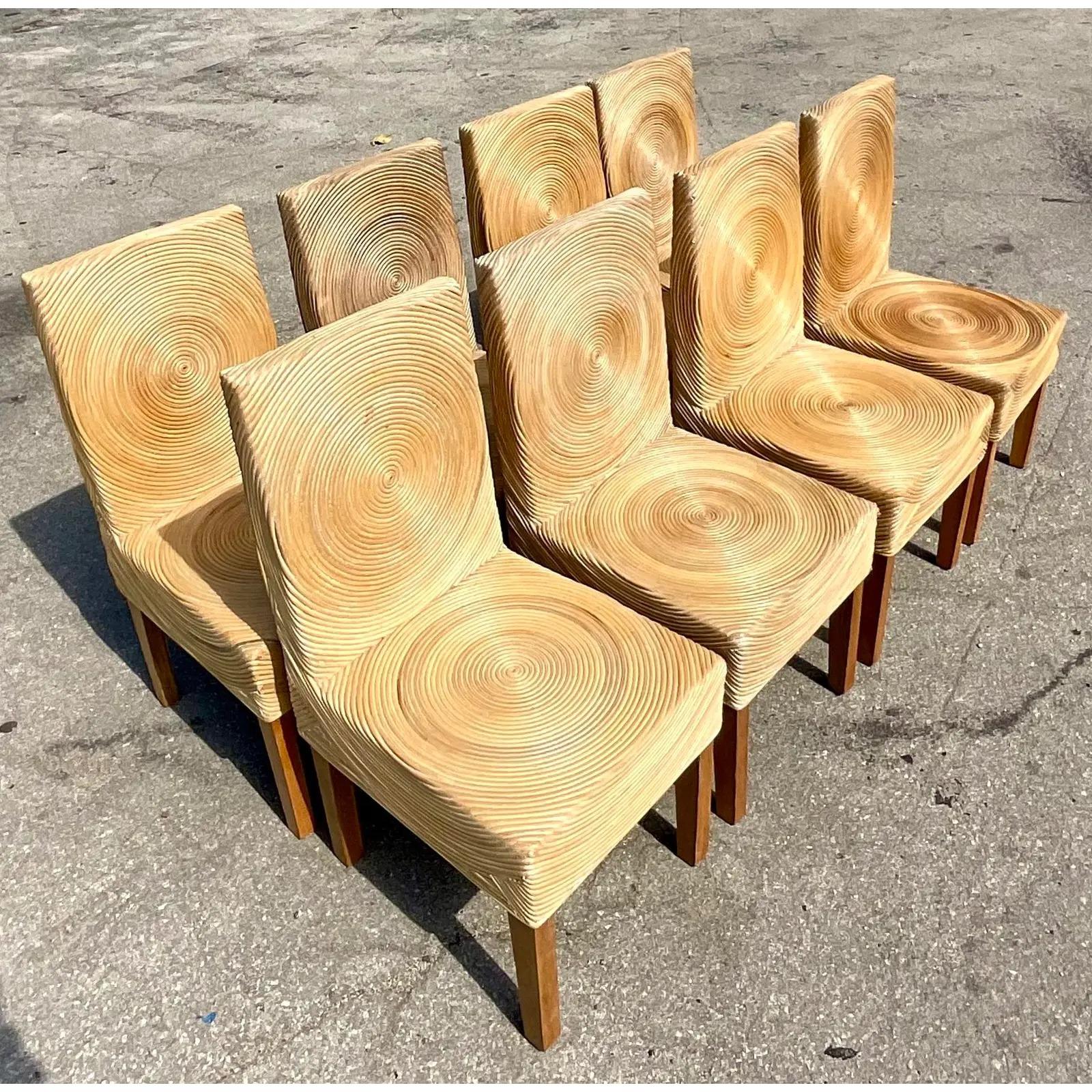 Coastal Vintage Pencil Reed Circle Dining Chairs, Set of 8 In Good Condition In west palm beach, FL