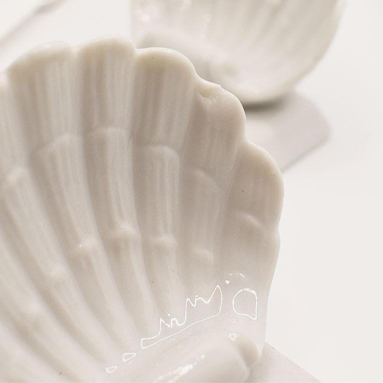 Bohemian Coastal White Ceramic Shell Motif Place Card Holders, Set of 8
