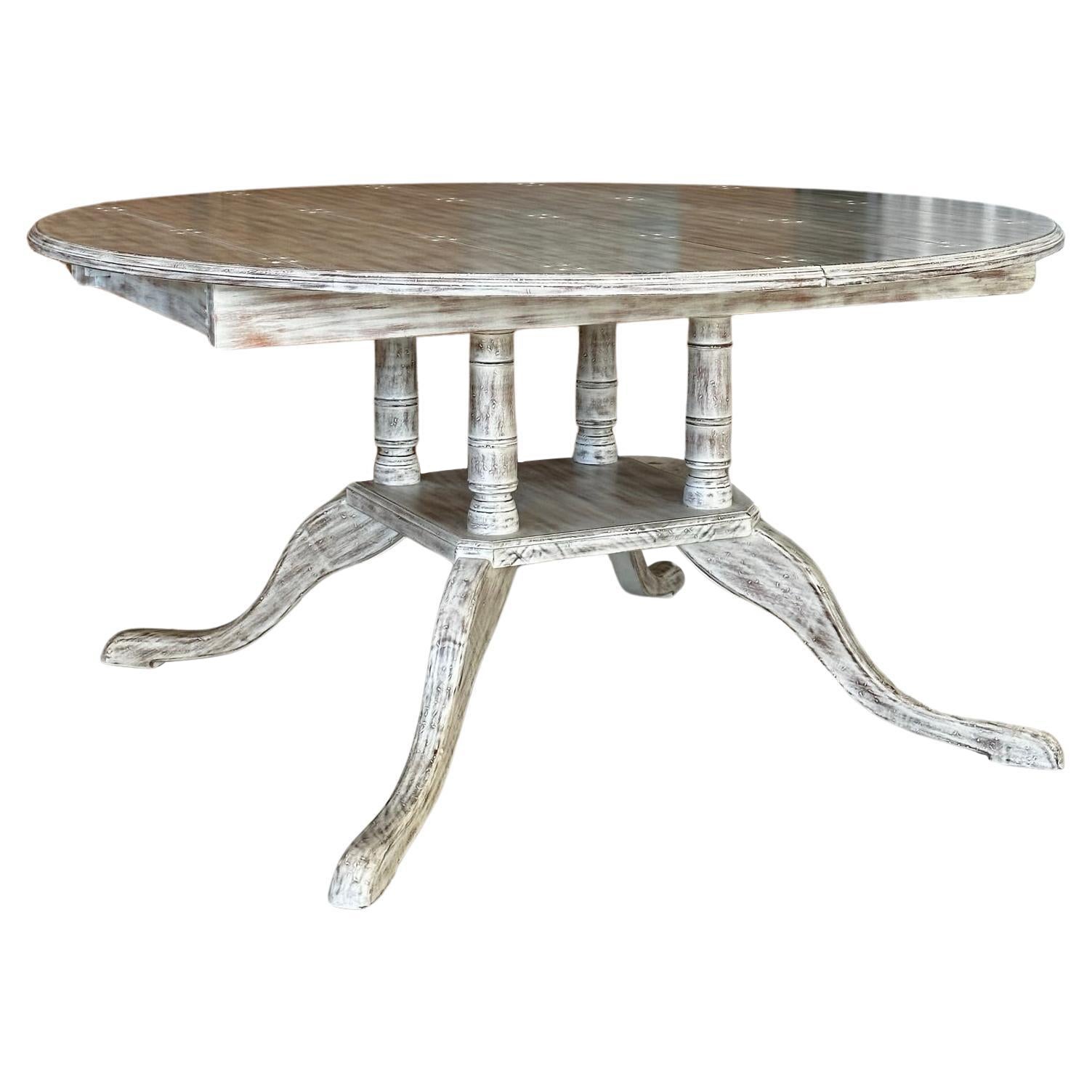Coastal White Distressed Extendable Dining Table, Solid Wood Design