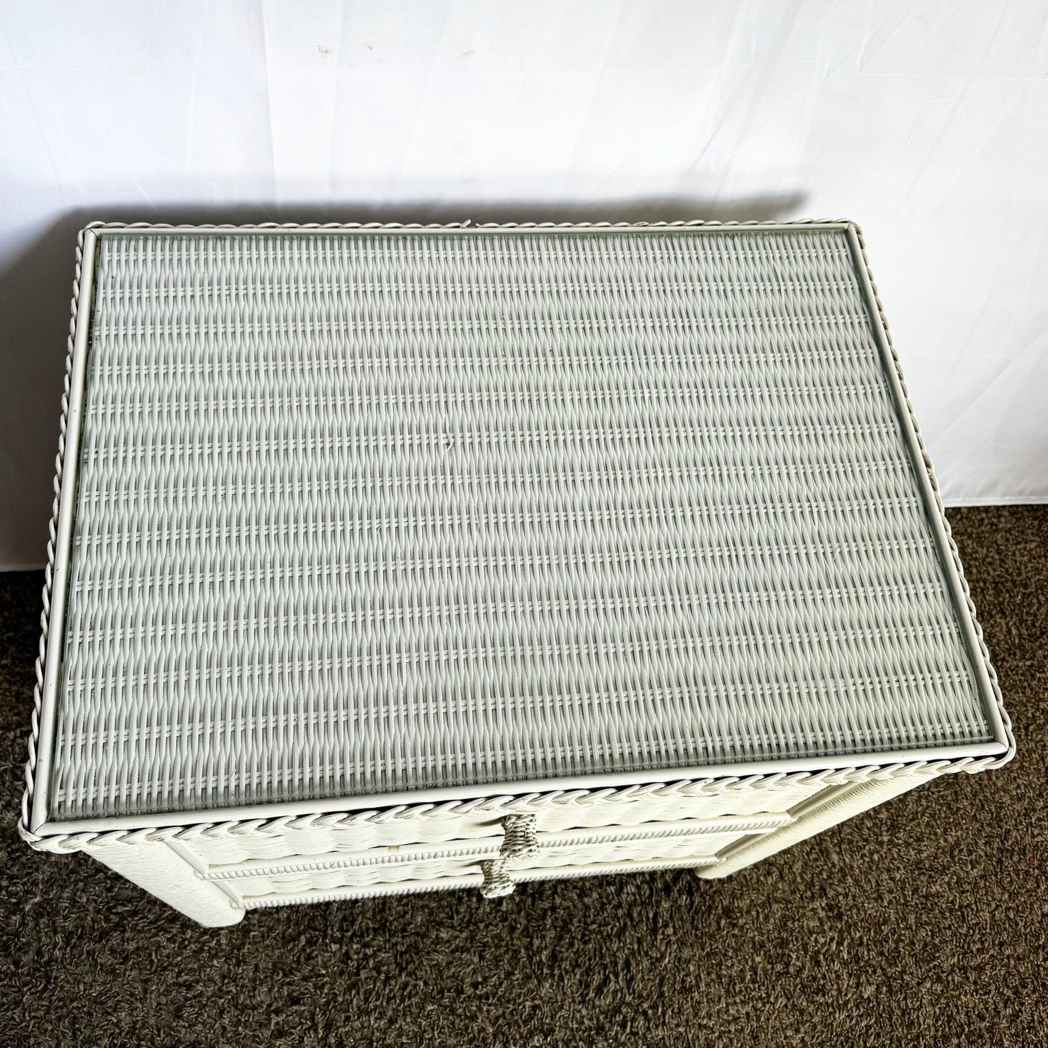 Late 20th Century Coastal White Henry Link Wicker Nightstand by Lexington For Sale
