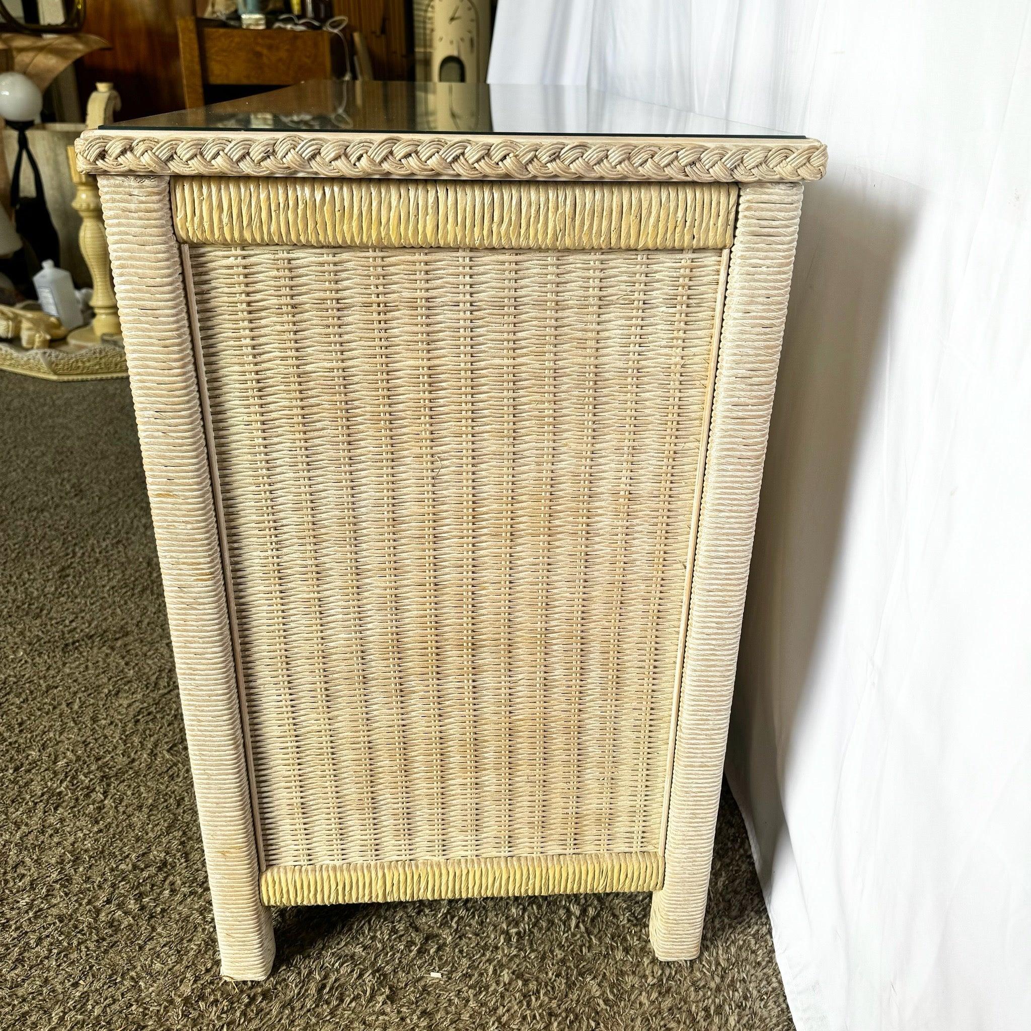 Late 20th Century Coastal White Washed Henry Link Wicker Dresser by Lexington - 6 Drawers For Sale