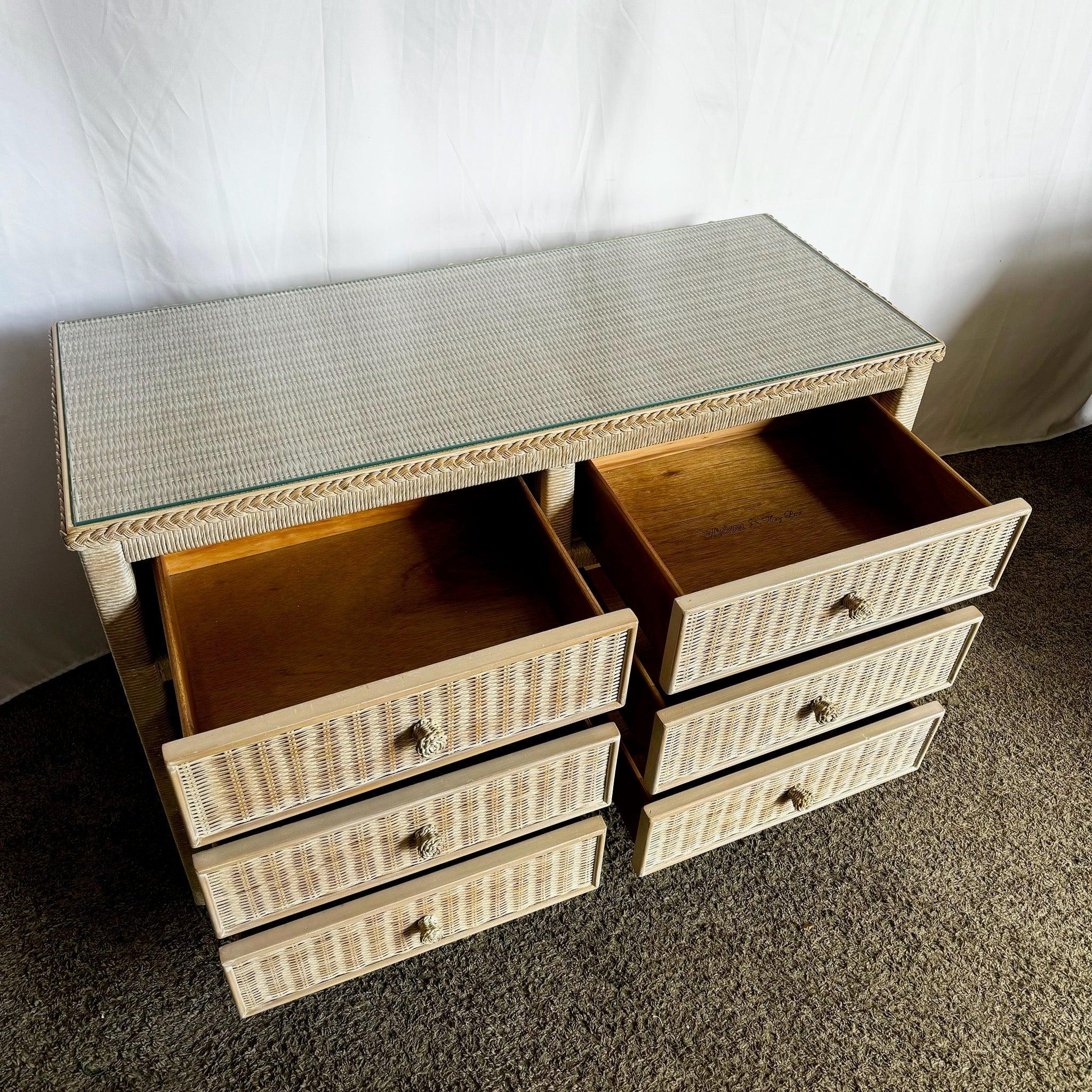 Coastal White Washed Henry Link Wicker Dresser by Lexington - 6 Drawers For Sale 1