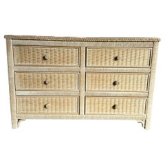 Coastal White Washed Henry Link Wicker Dresser by Lexington - 6 Drawers