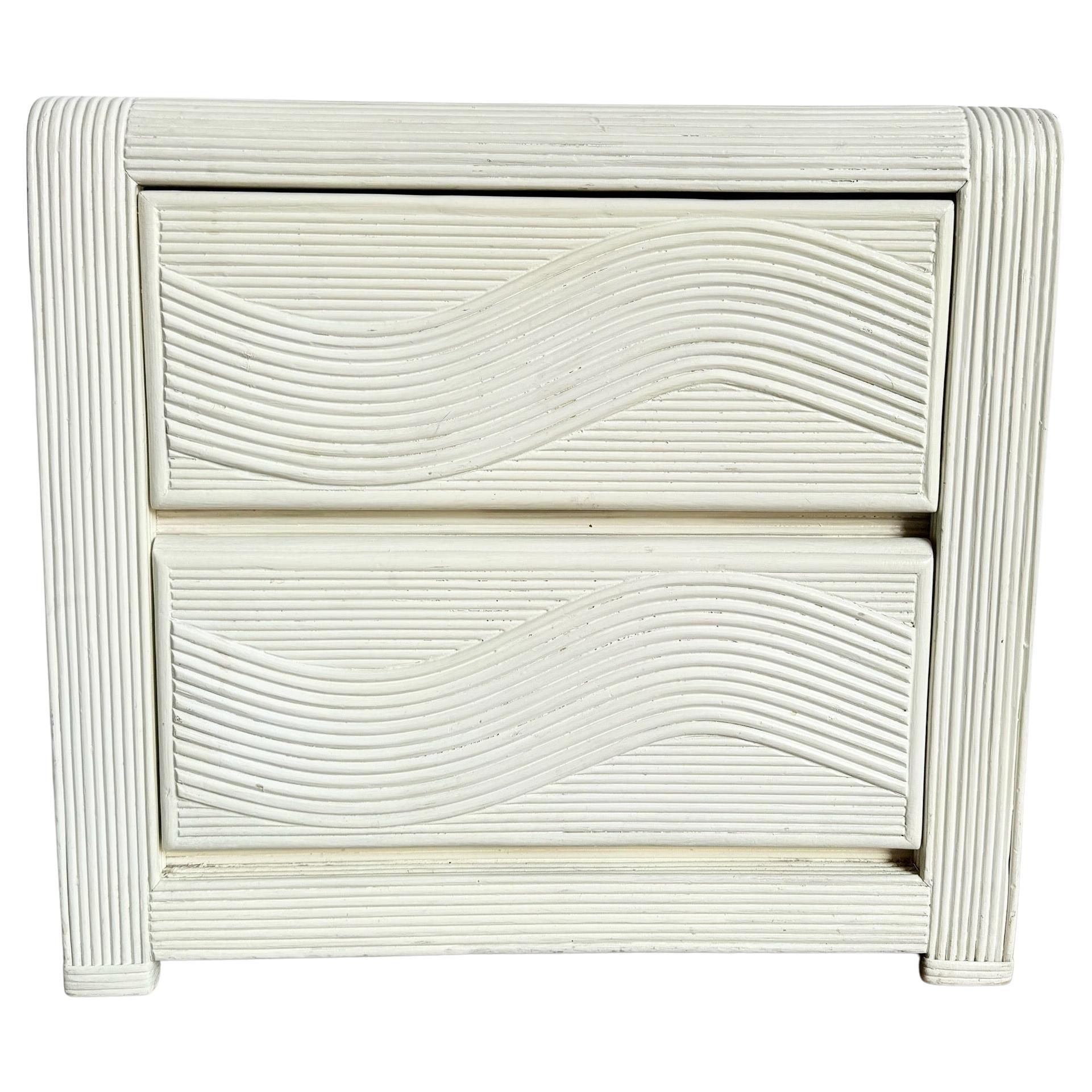 Coastal White Wavy Pencil Reed Nightstand