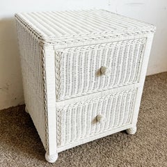 Coastal White Wicker Nightstand - 2 Drawers