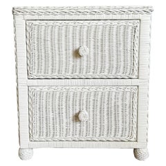 Coastal White Wicker Nightstand - 2 Drawers