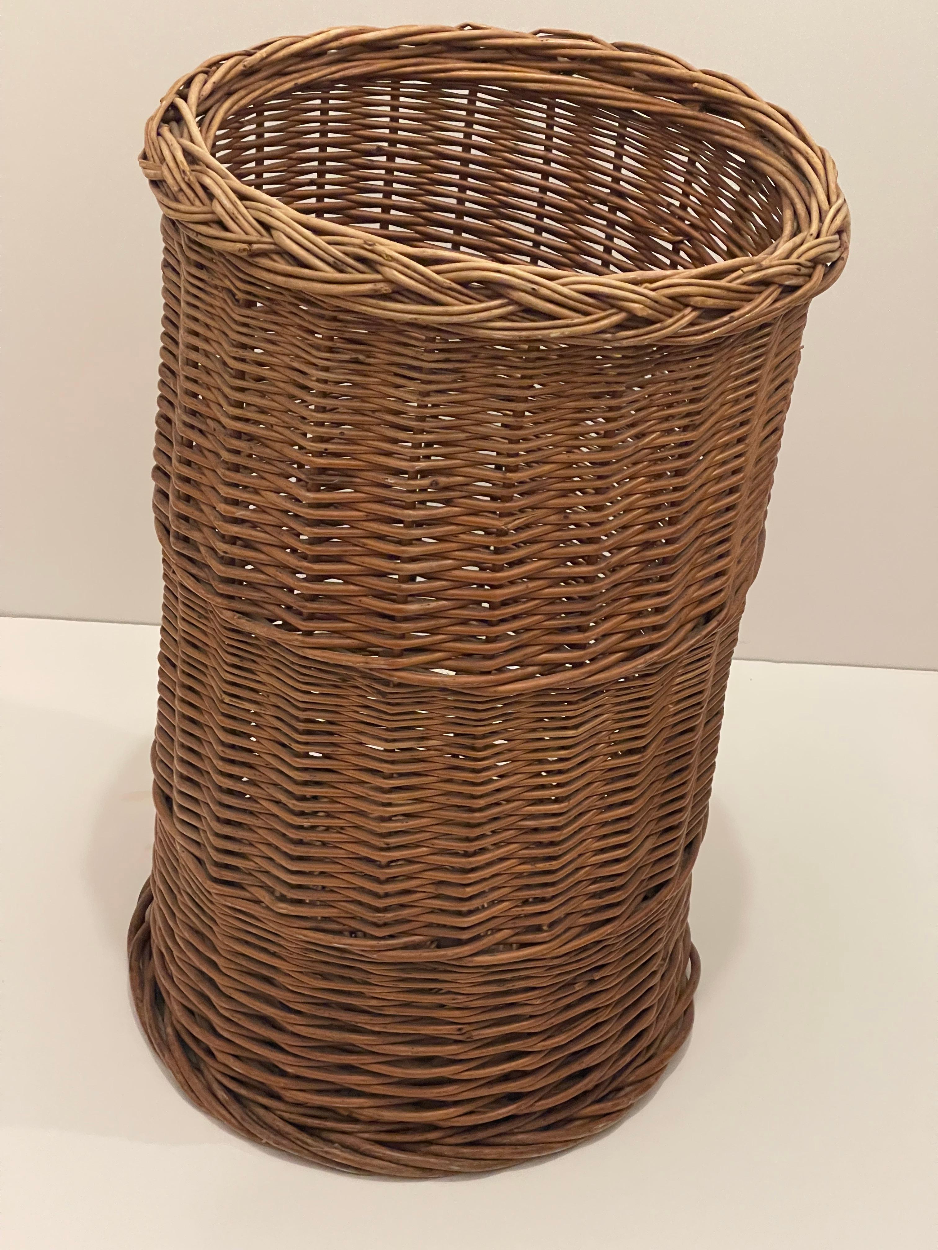 Organic Modern Coastal Wicker Umbrella Stand Handmade For Sale