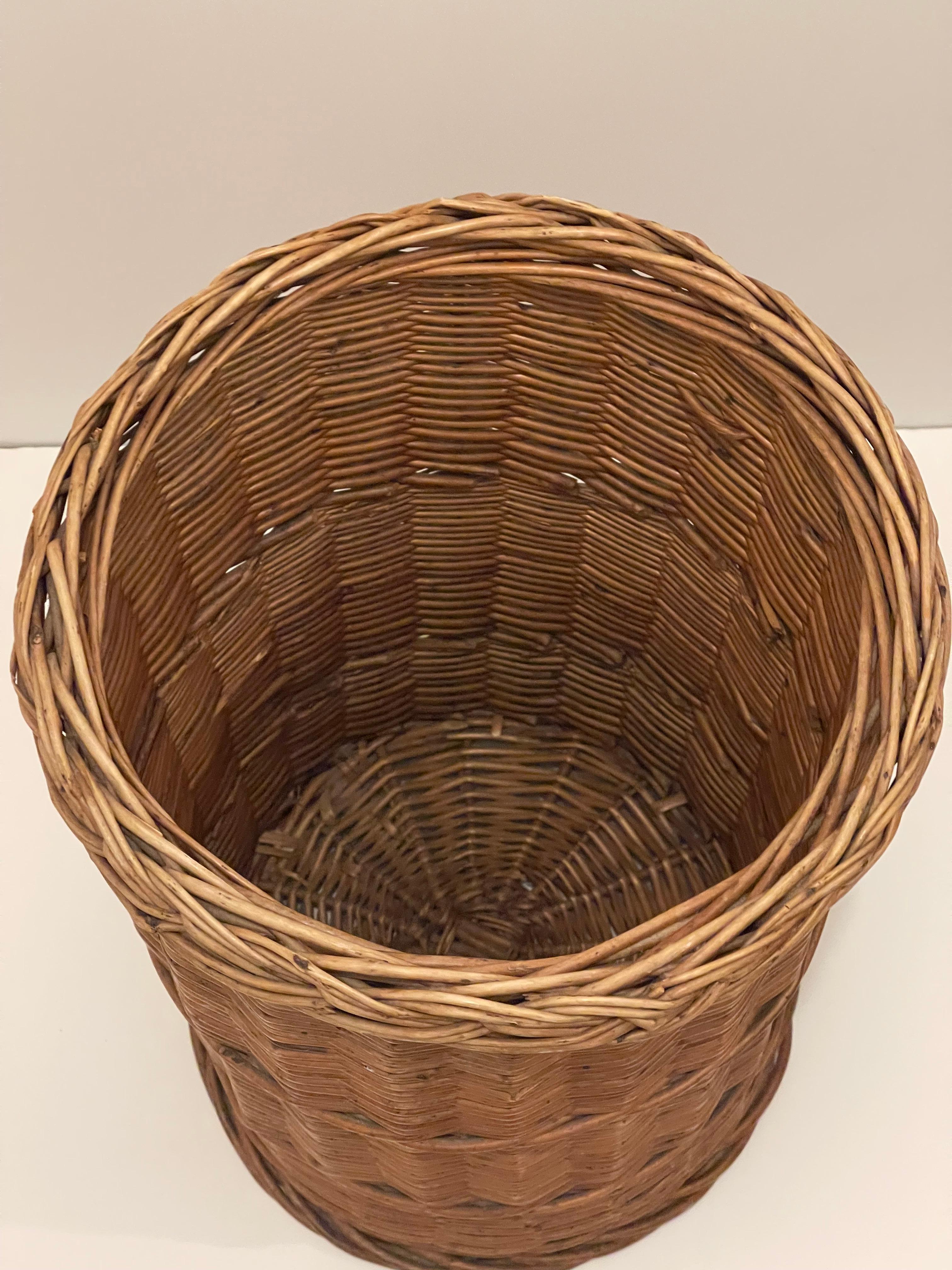 American Coastal Wicker Umbrella Stand Handmade For Sale