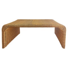 Vintage Coastal Woven Natural Wicker Waterfall Coffee Table