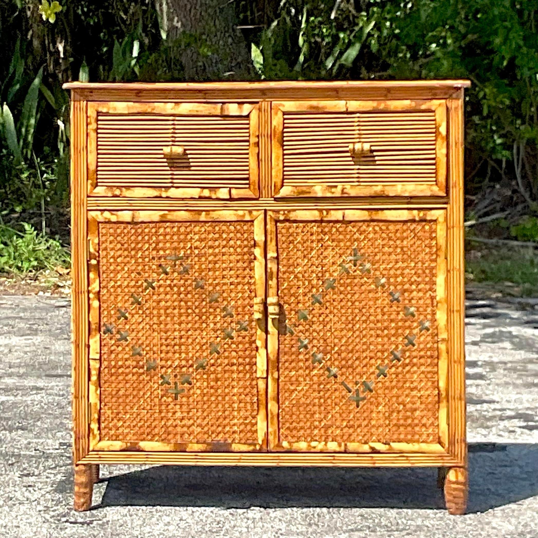 Coastal Woven Rattan Cabinet In Good Condition For Sale In west palm beach, FL