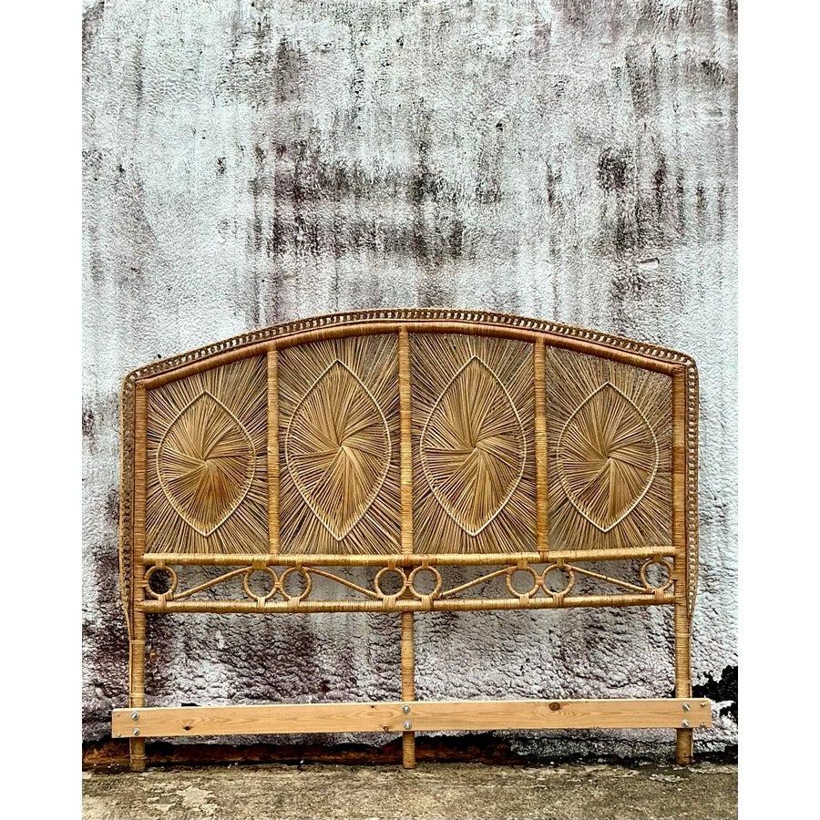 Philippine Coastal Woven Rattan King Headboard For Sale