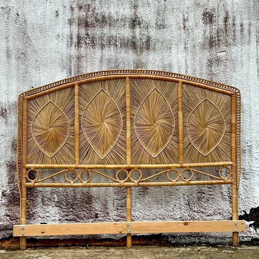 Coastal Woven Rattan King Headboard In Good Condition For Sale In west palm beach, FL