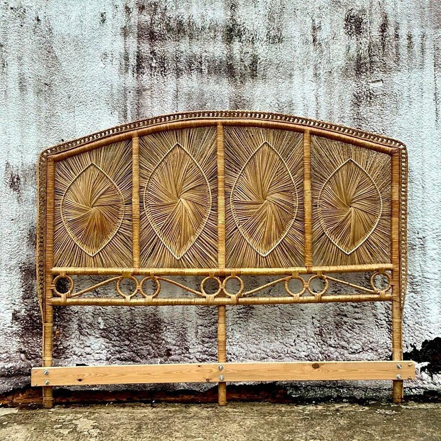 Contemporary Coastal Woven Rattan King Headboard For Sale