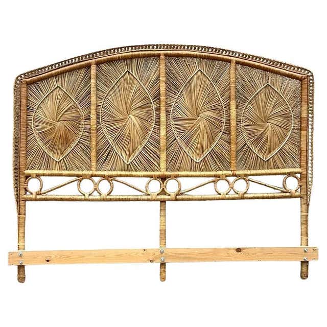 Late 20th Century Vintage Coastal Woven Rattan Arched King Headboard ...