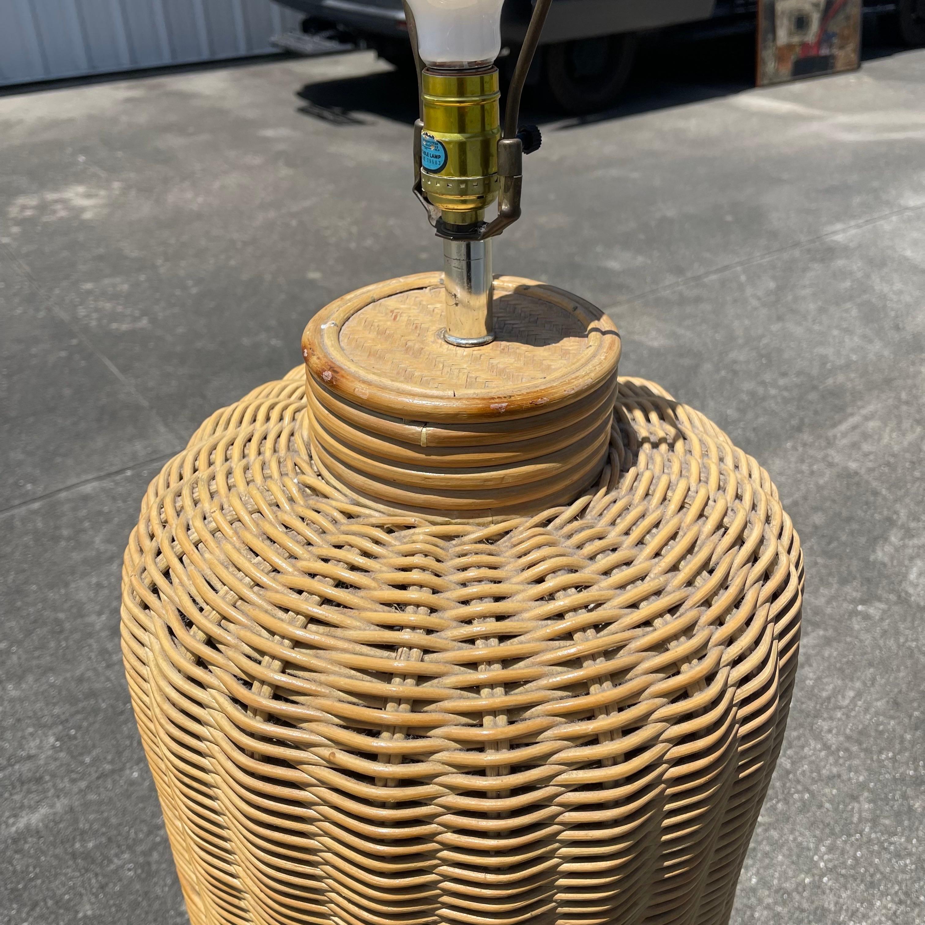 Coastal Woven Wicker Vessel Floor Lamp For Sale 3