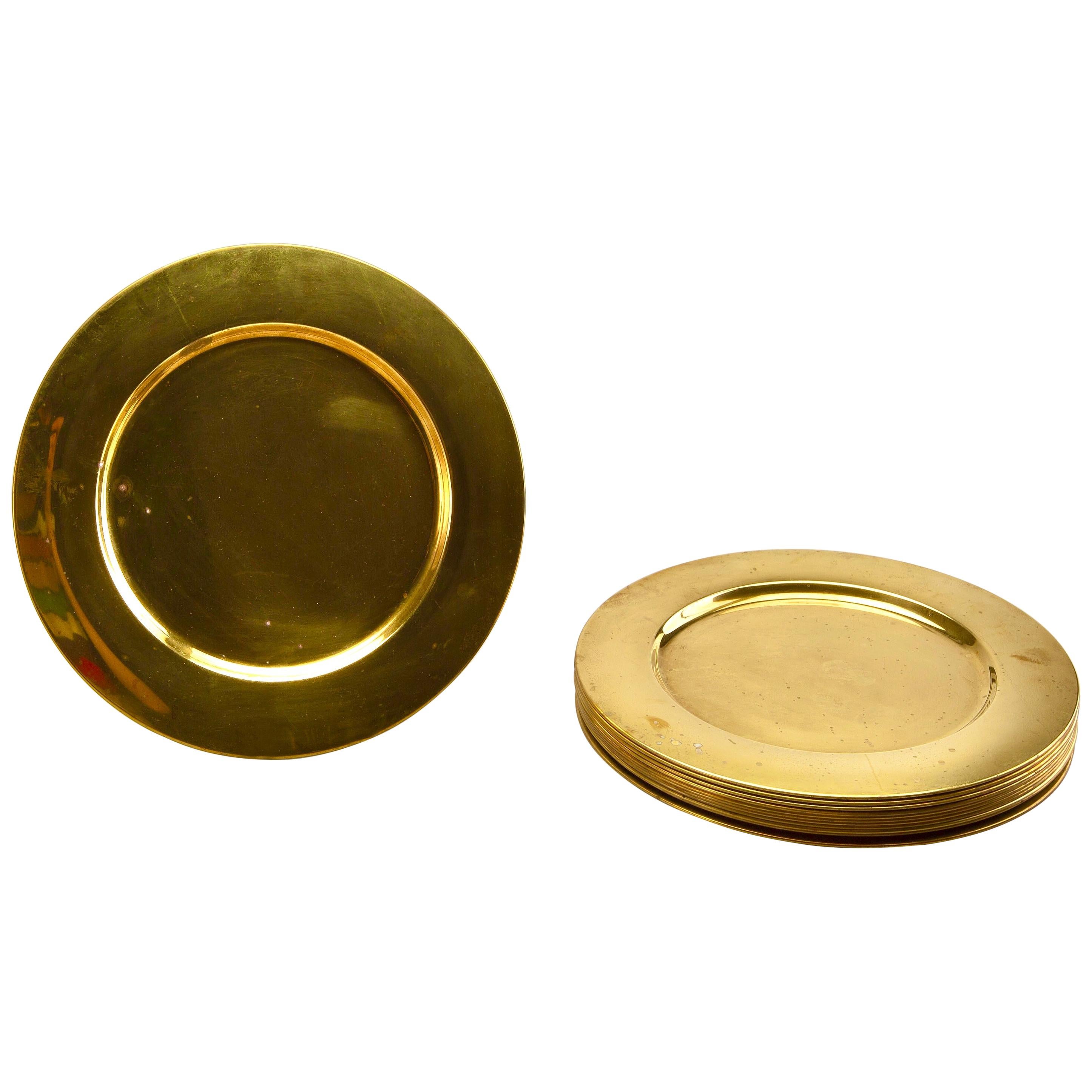 Coaster Dining Brass Plates Produced by Stelton in Denmark, Set of 10 For Sale