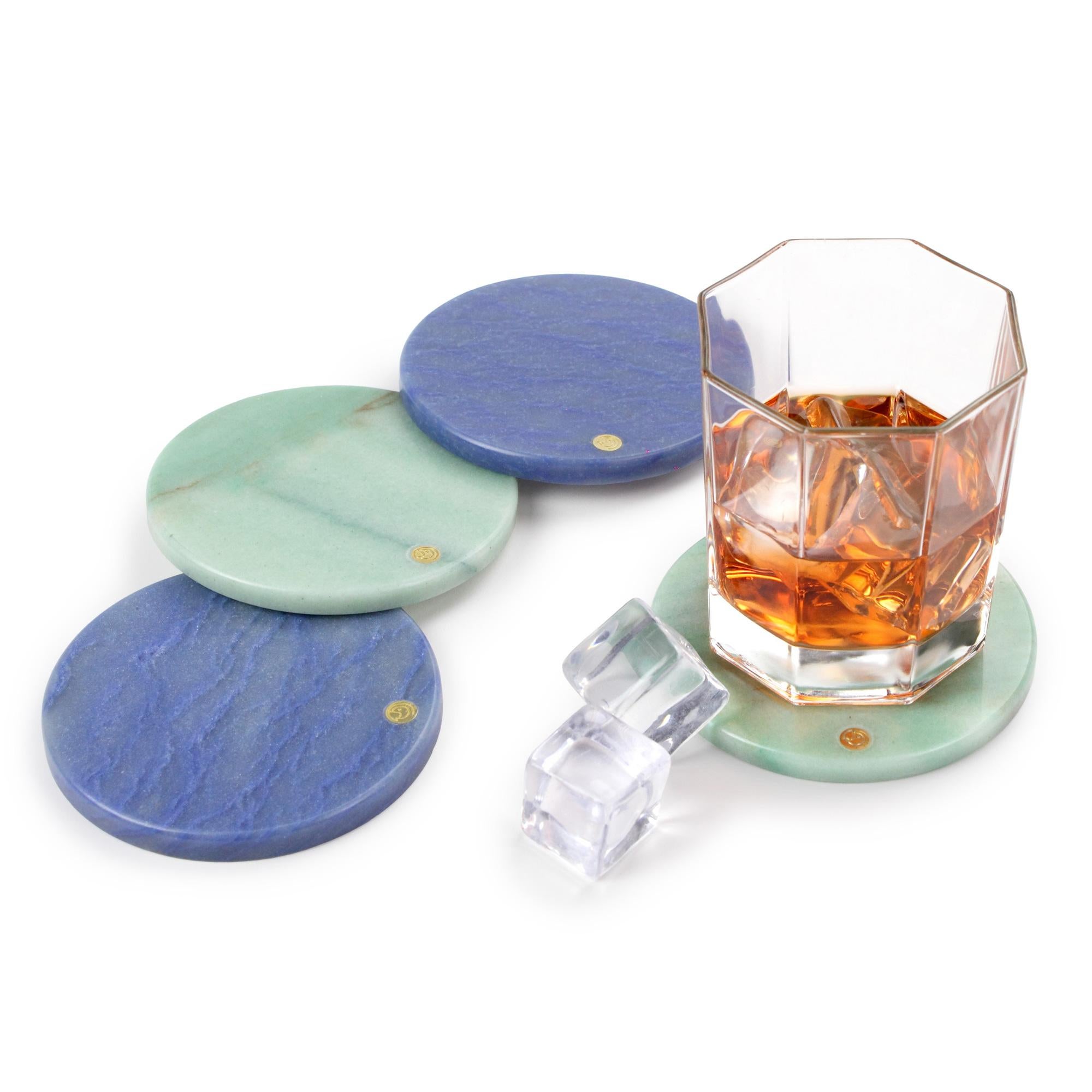 Coasters Set of Four in Blue Azul Macaubas Marble Handmade Italy In New Condition For Sale In Ancona, Marche