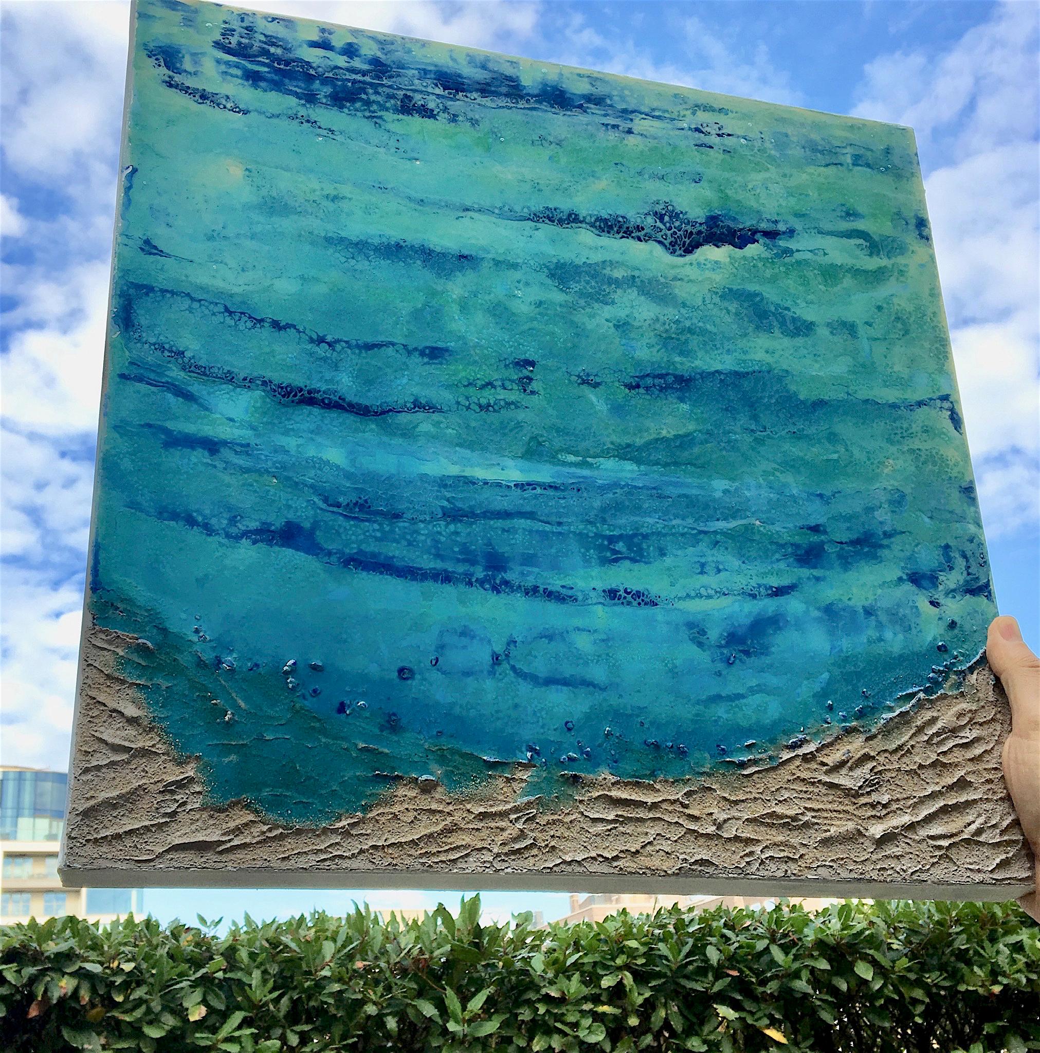 Modern Painting Coastline 1 by Liora Textured Resin Abstract Canvas Beach  Contemporary For Sale
