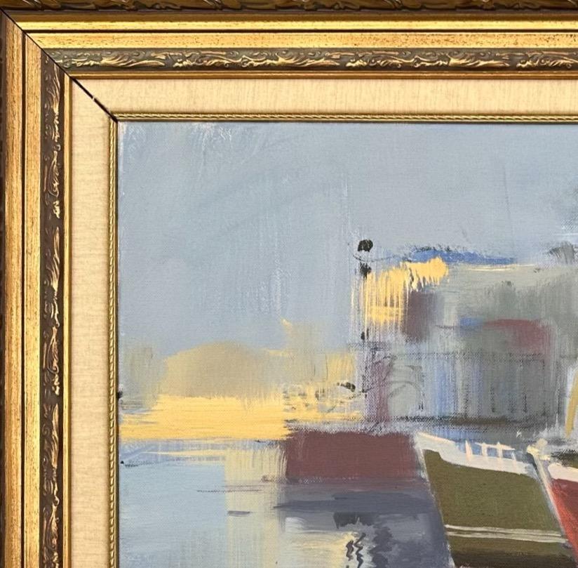 This is a unique and beautiful oil painting on canvas, perfect for decorating any Home, Hotel or Restaurant to create a more refined ambient, in great condition and ready to hang. A good choice to appreciate cityviews, cityscapes, boats, sailboats. 