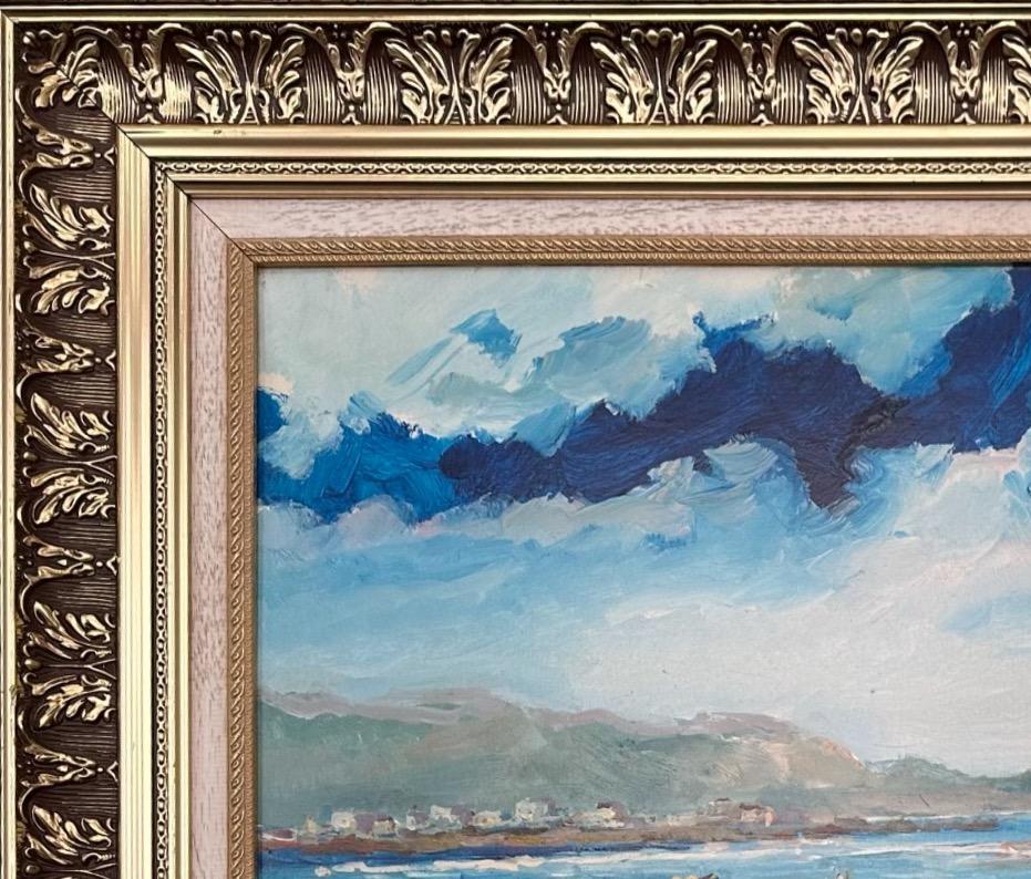 Art Deco Coastline Landscape Italian Oil Painting For Sale