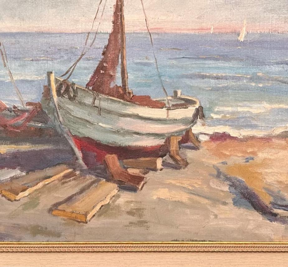 Oiled Coastline Landscape Italian Oil Painting For Sale