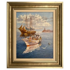 Coastline Landscape Italian Oil Painting