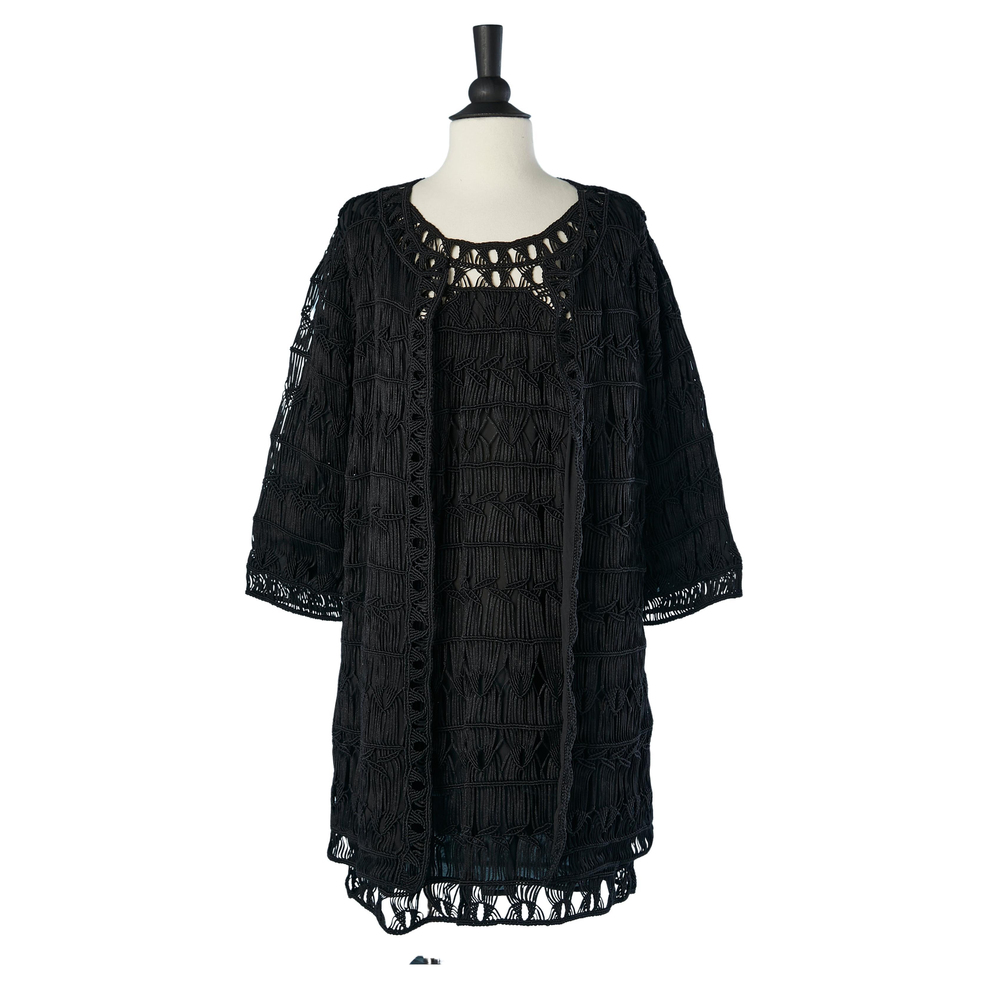Coat and dress ensemble in black passementerie Diane Von Furstenberg For Sale