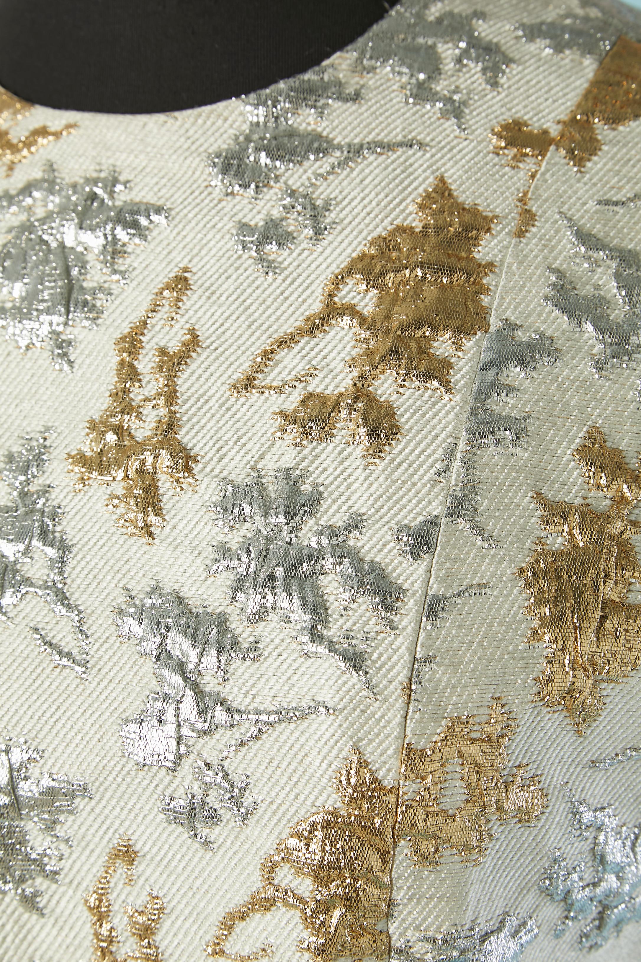 Coat and dress silver and gold brocade ensemble Circa 1960's For Sale 5