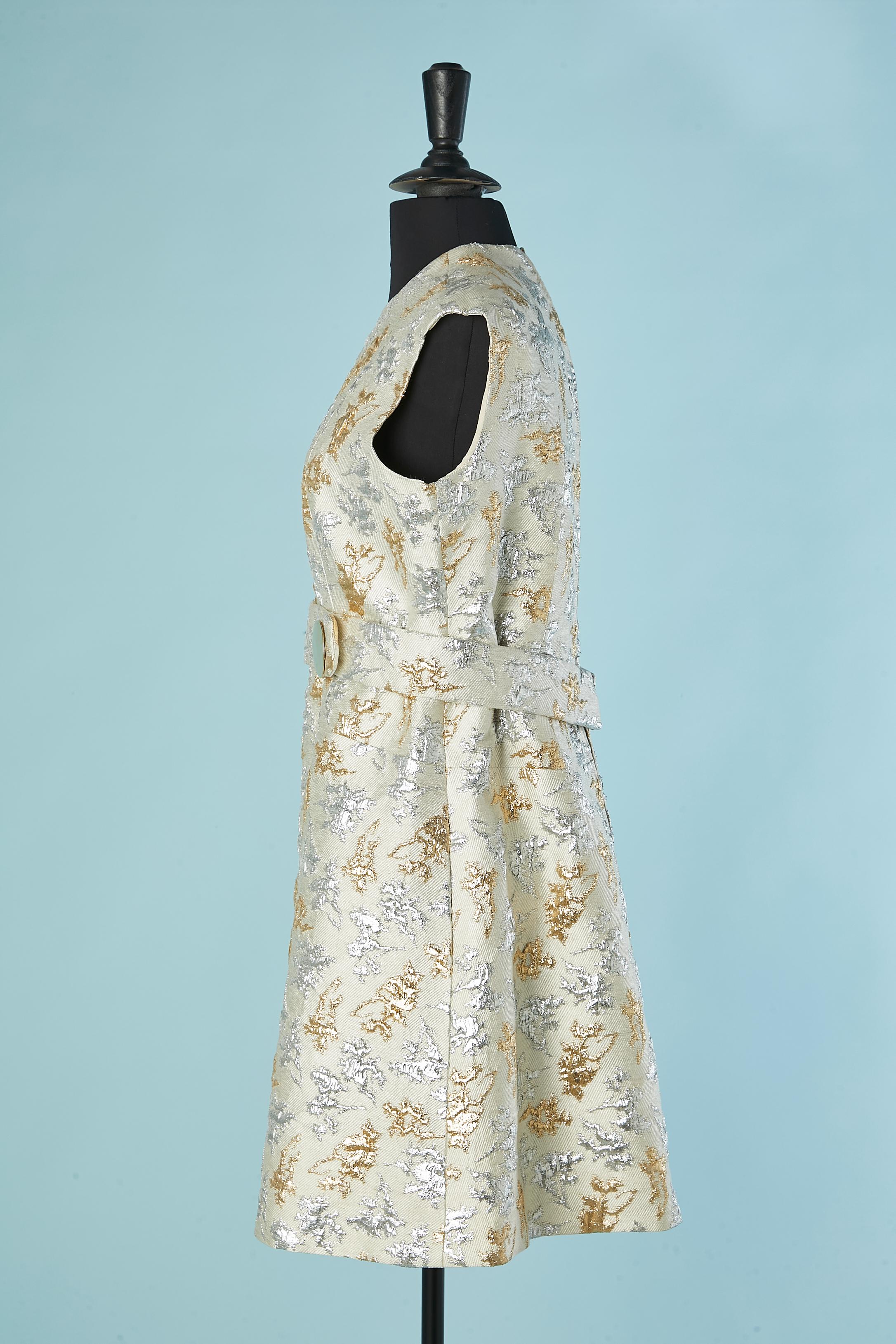 Coat and dress silver and gold brocade ensemble Circa 1960's For Sale 6