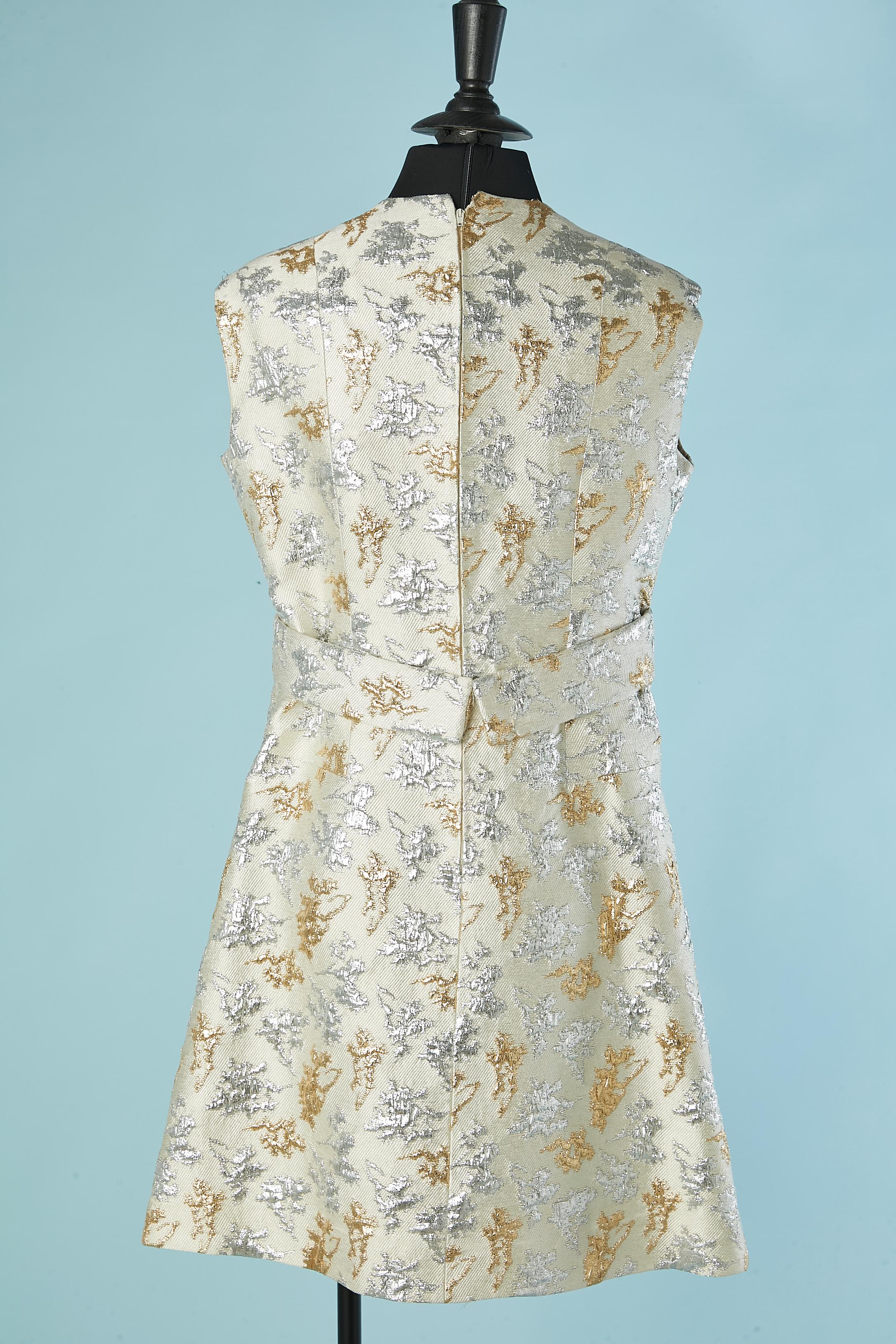 Coat and dress silver and gold brocade ensemble Circa 1960's For Sale 7