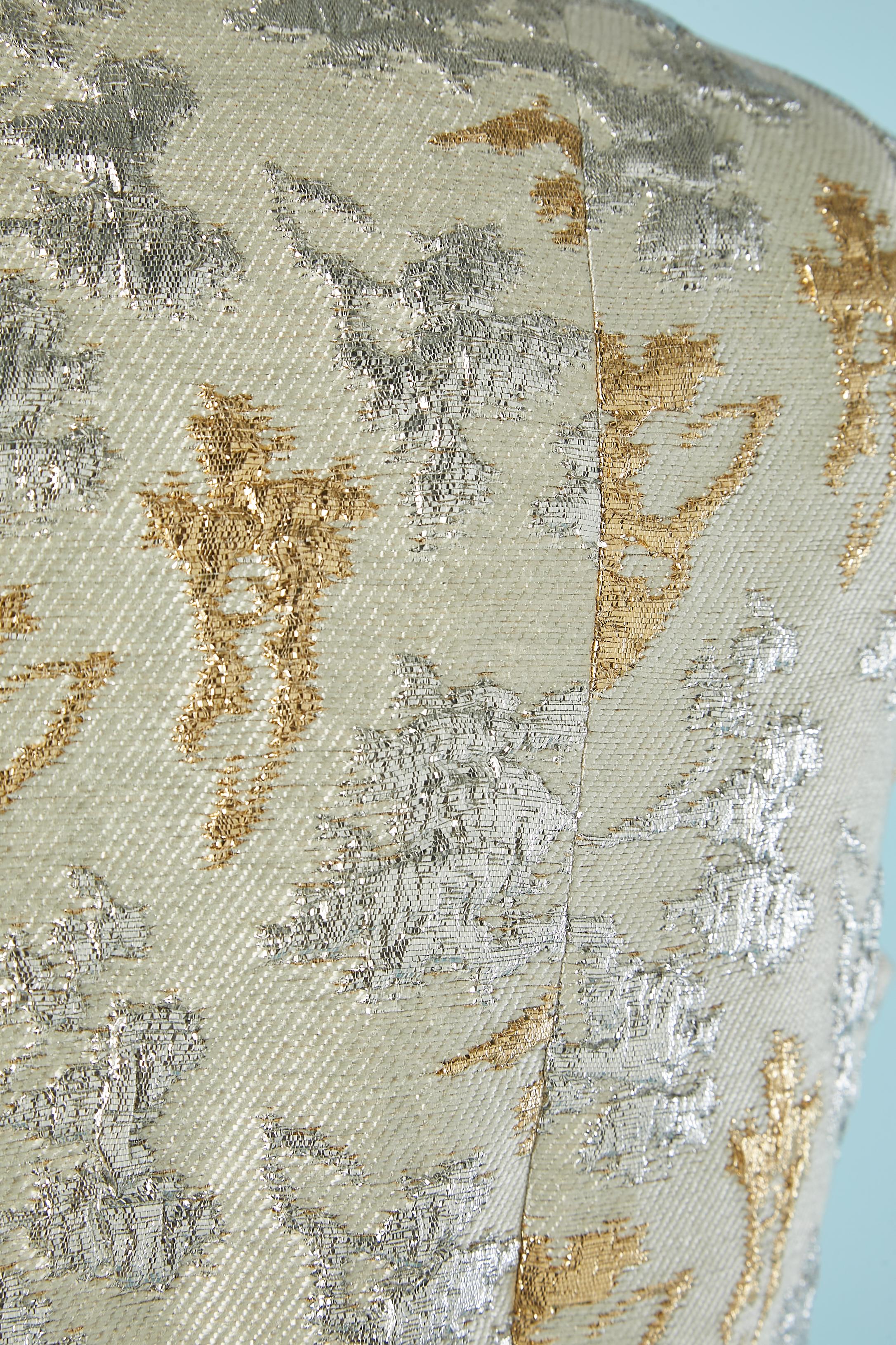 Coat and dress silver and gold brocade ensemble Circa 1960's For Sale 8