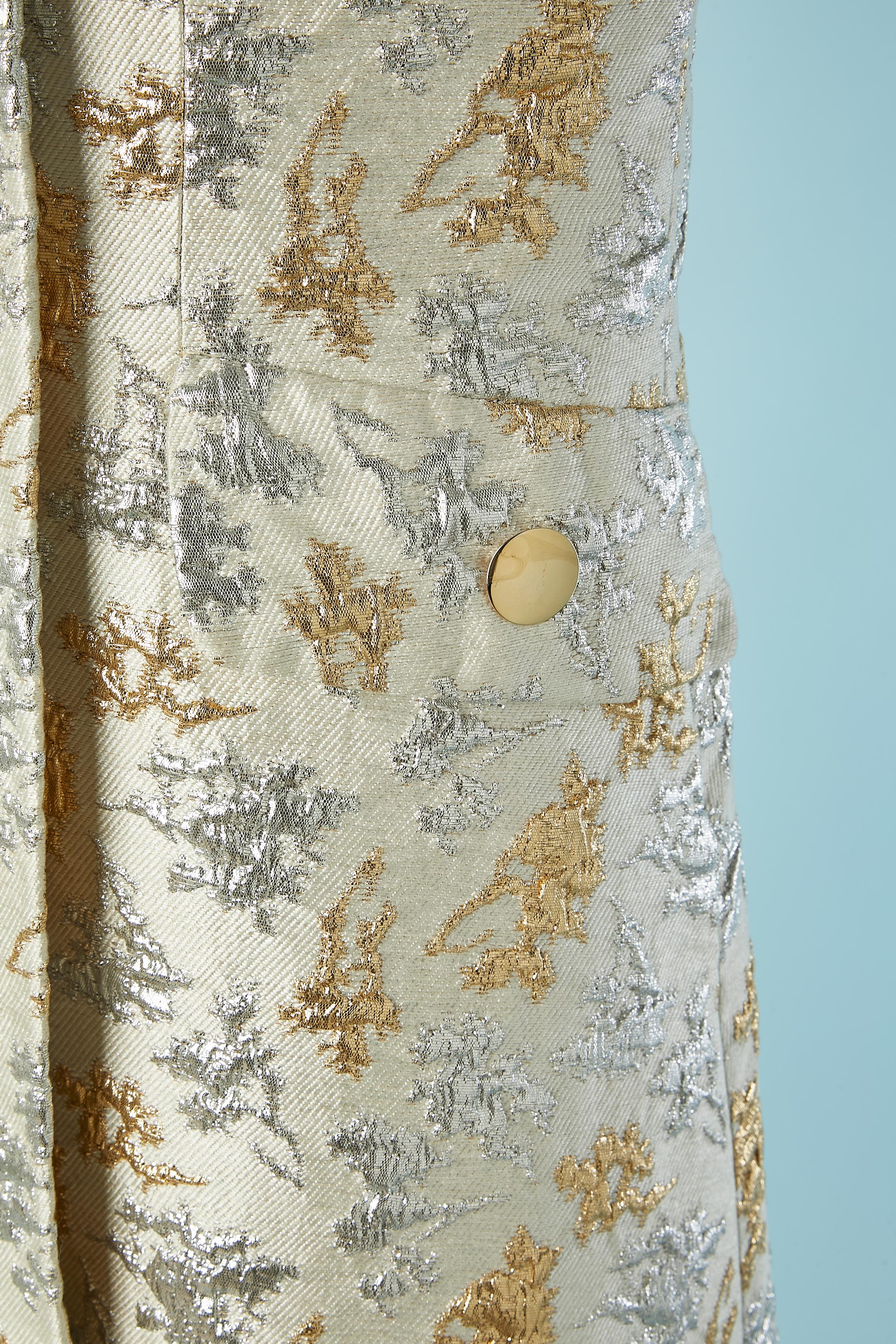Beige Coat and dress silver and gold brocade ensemble Circa 1960's For Sale